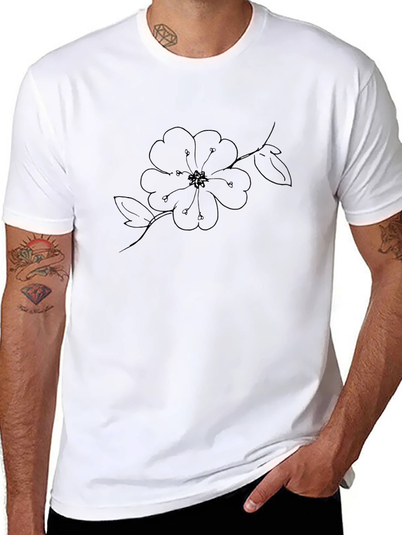 Black Floral Line Art Graphic Tee