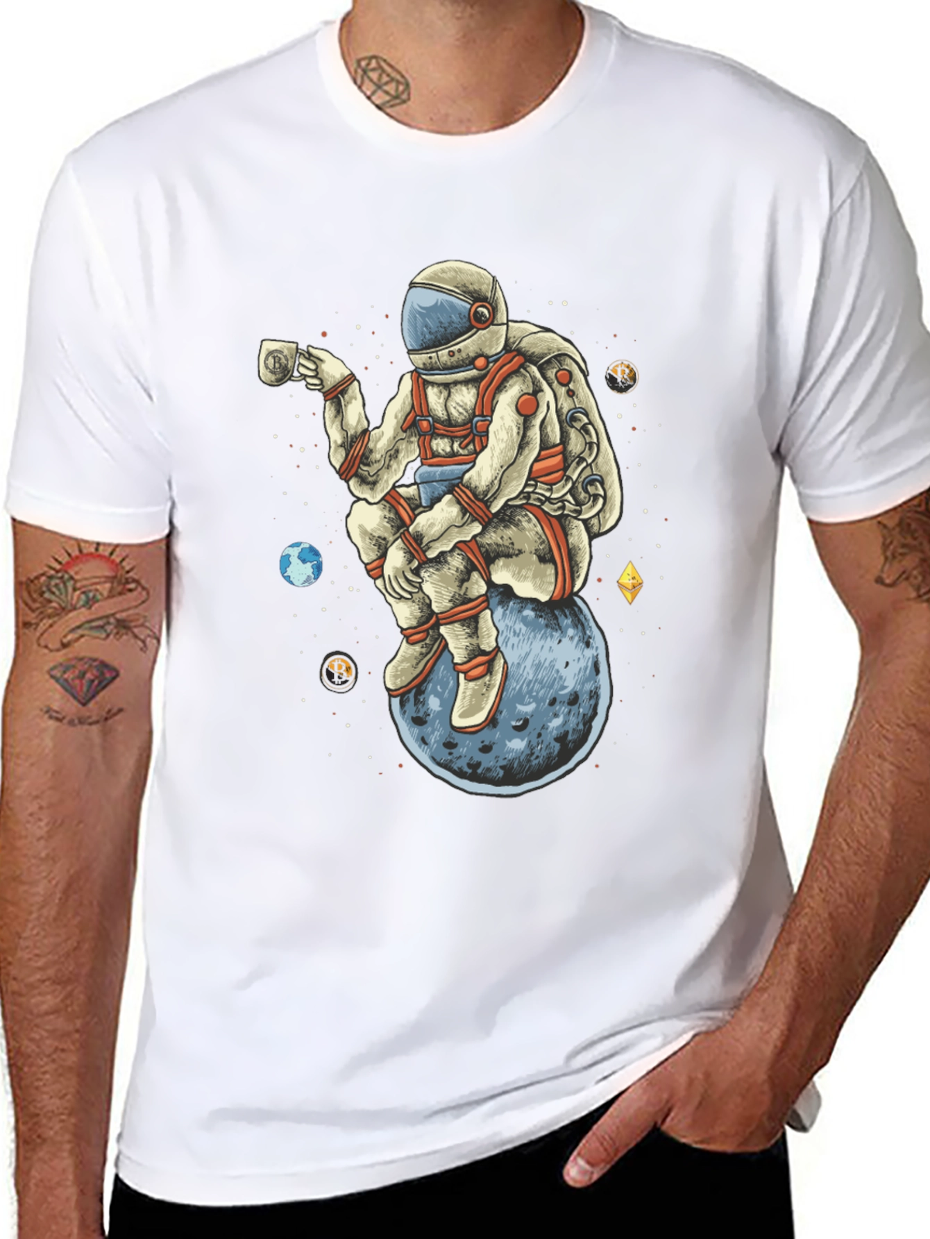 Astronaut on Moon T-Shirt - Space Crypto Design
