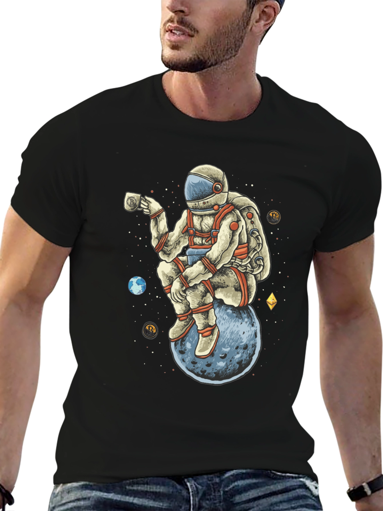 Astronaut on Moon T-Shirt - Space Crypto Design