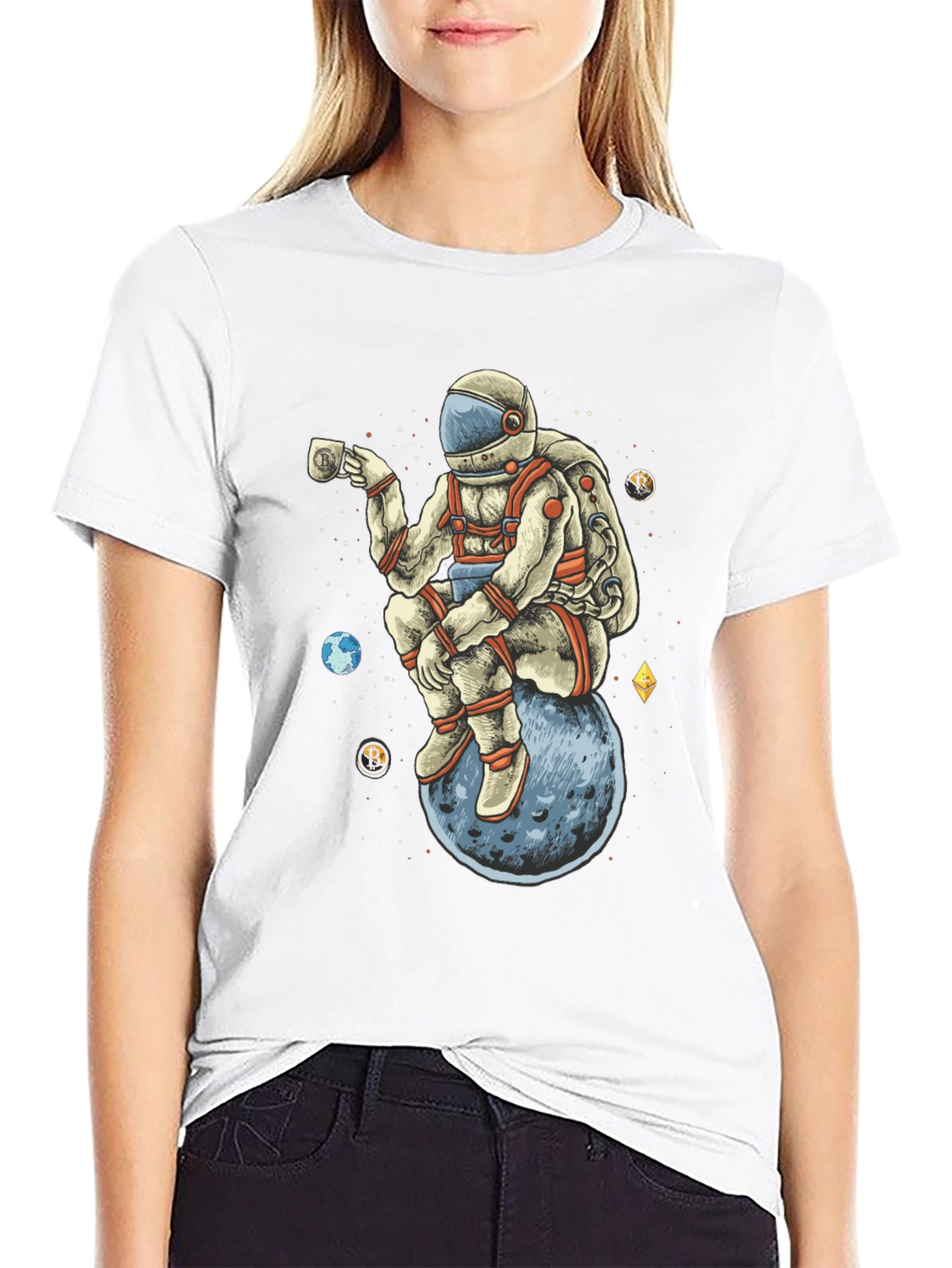 Astronaut on Moon T-Shirt - Space Crypto Design