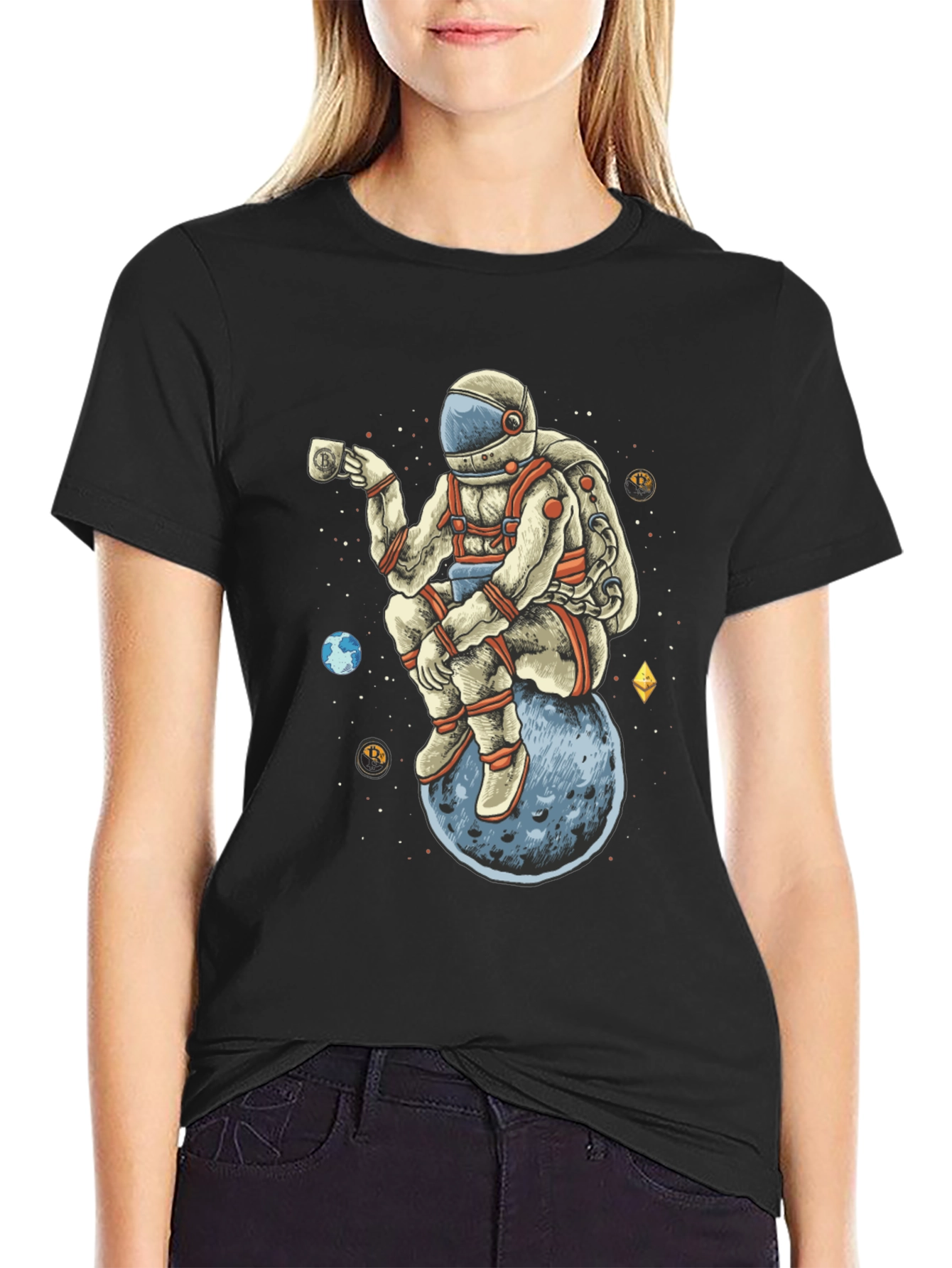 Astronaut on Moon T-Shirt - Space Crypto Design