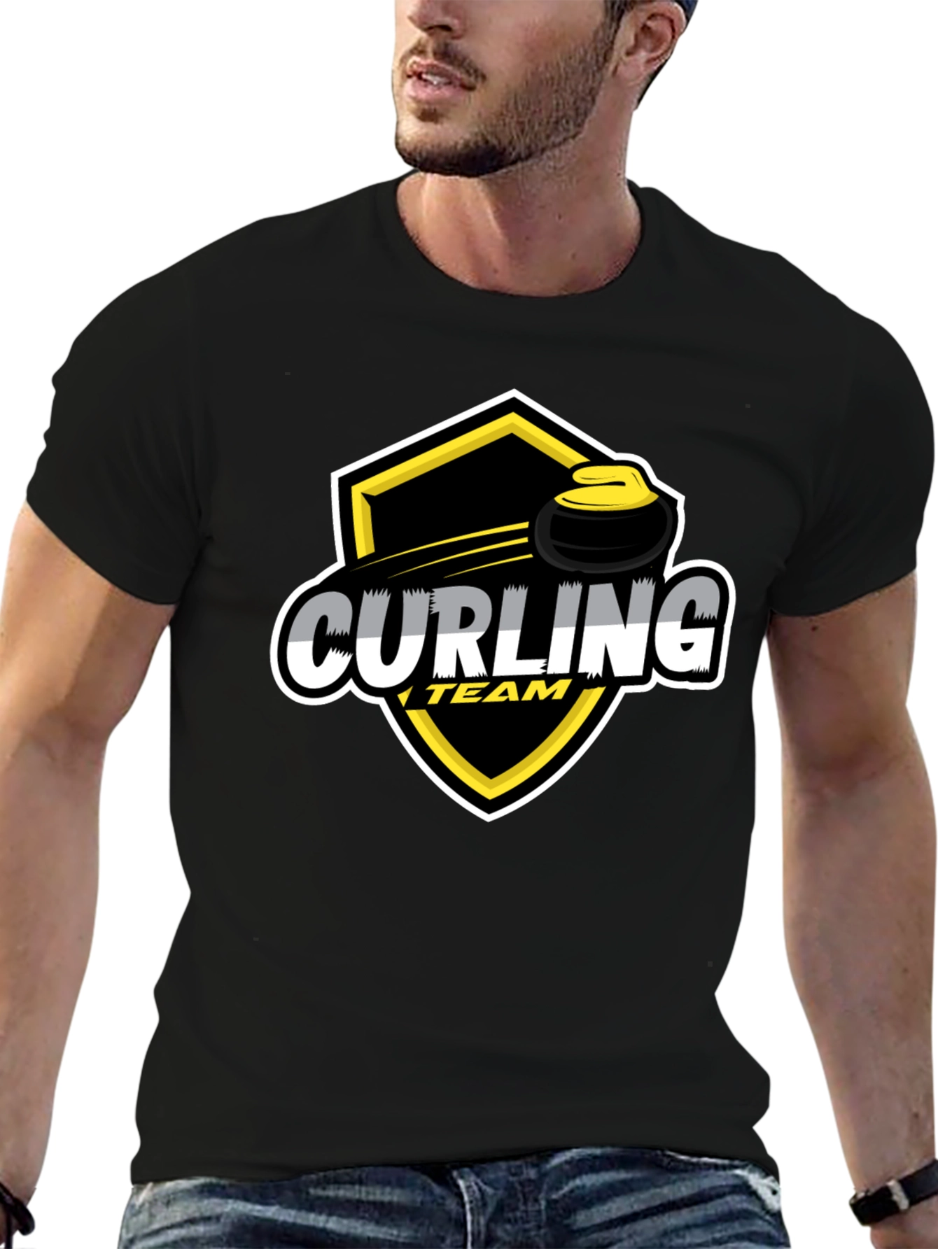 Curling Team Black T-Shirt | Sporty Graphic Tee