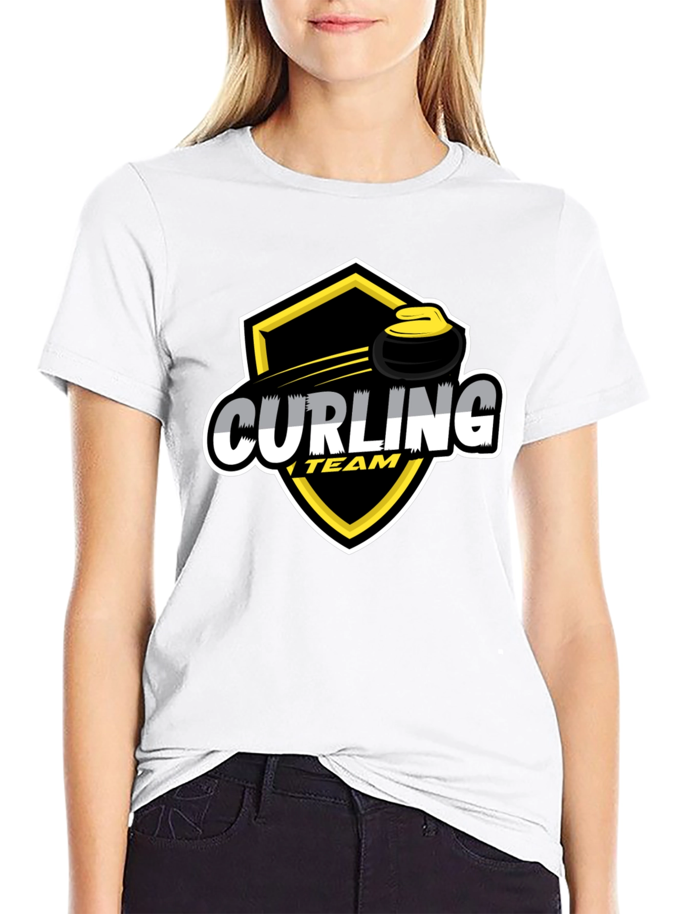 Curling Team Black T-Shirt | Sporty Graphic Tee