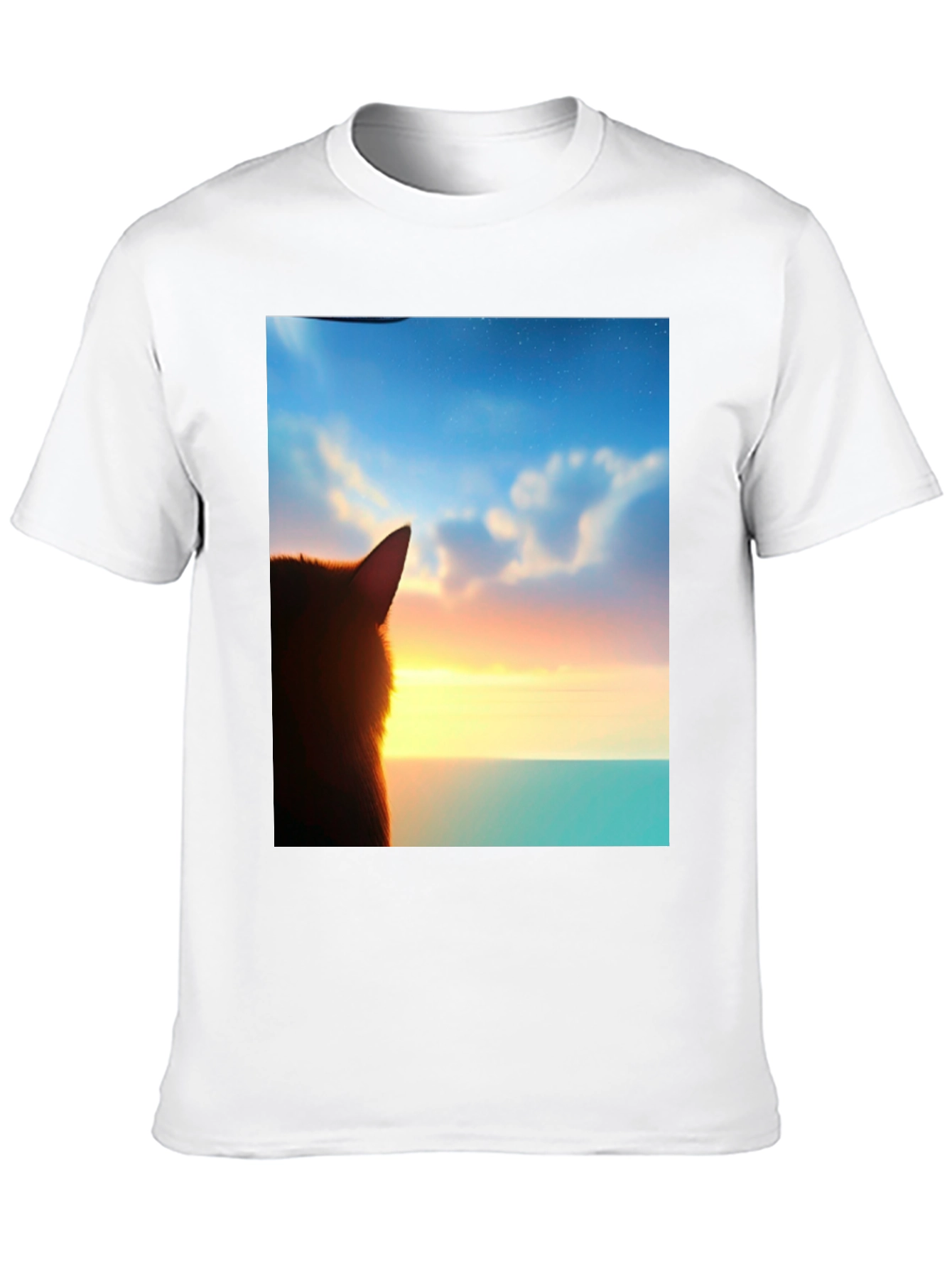 Sunset Cat Graphic Tee - Soft Black Cotton