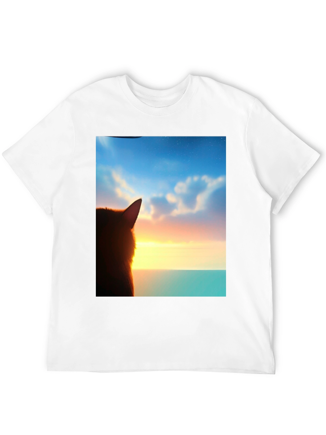 Sunset Cat Graphic Tee - Soft Black Cotton