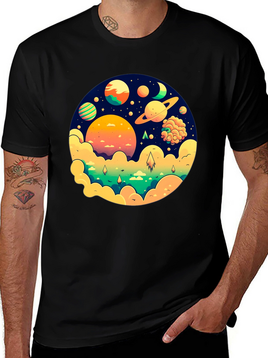 Cosmic Dreams Black T-Shirt - Space Planet Design