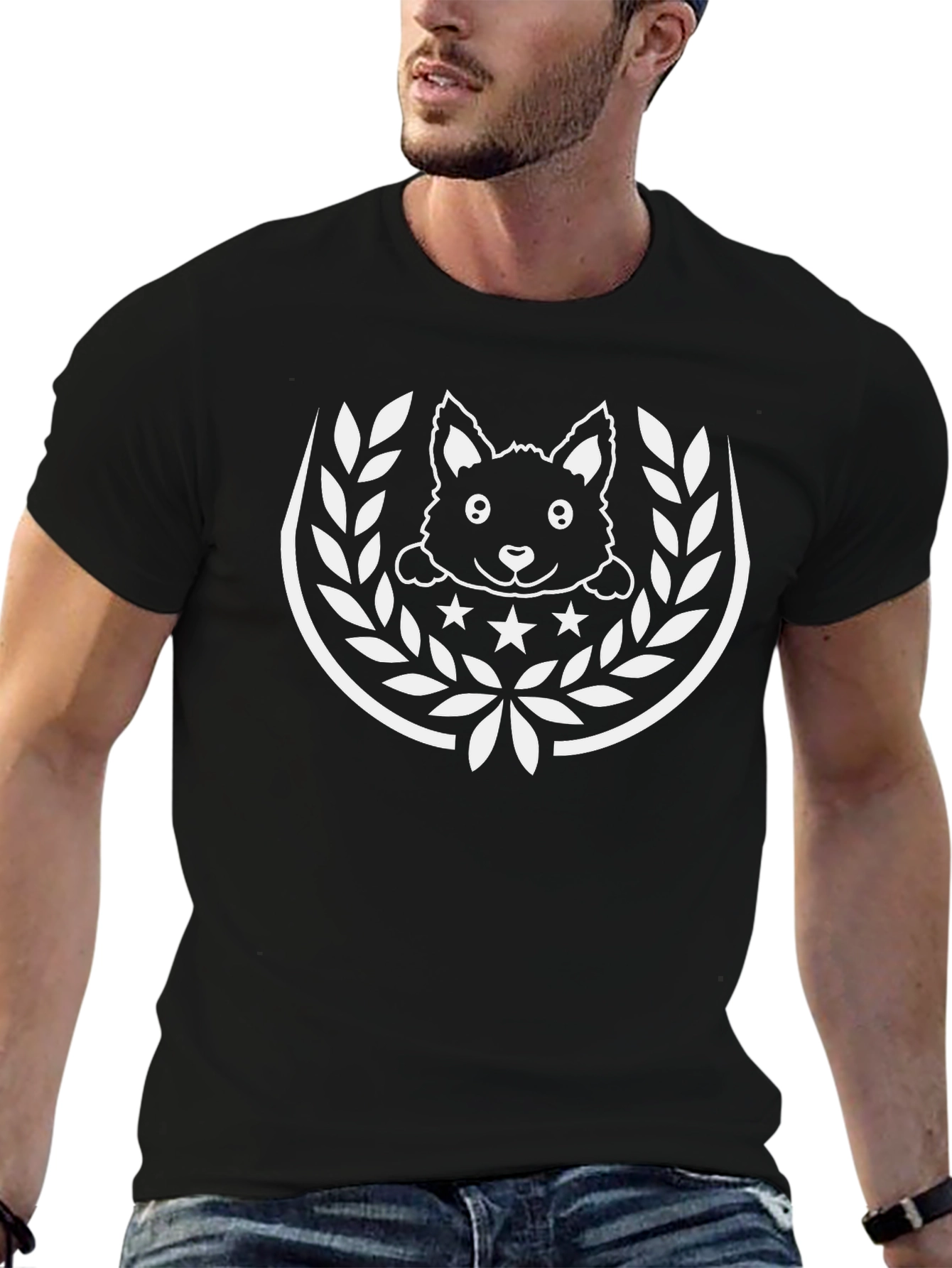 Cute Dog Graphic Tee - Black