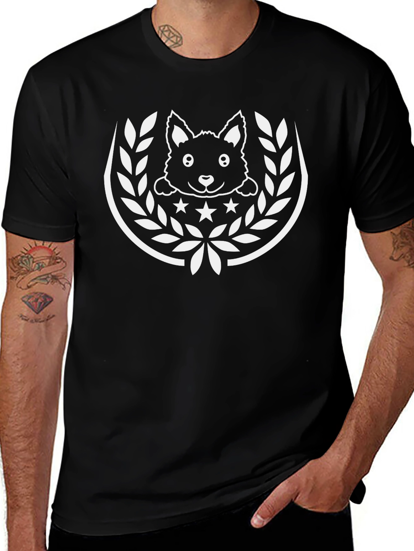Cute Dog Graphic Tee - Black