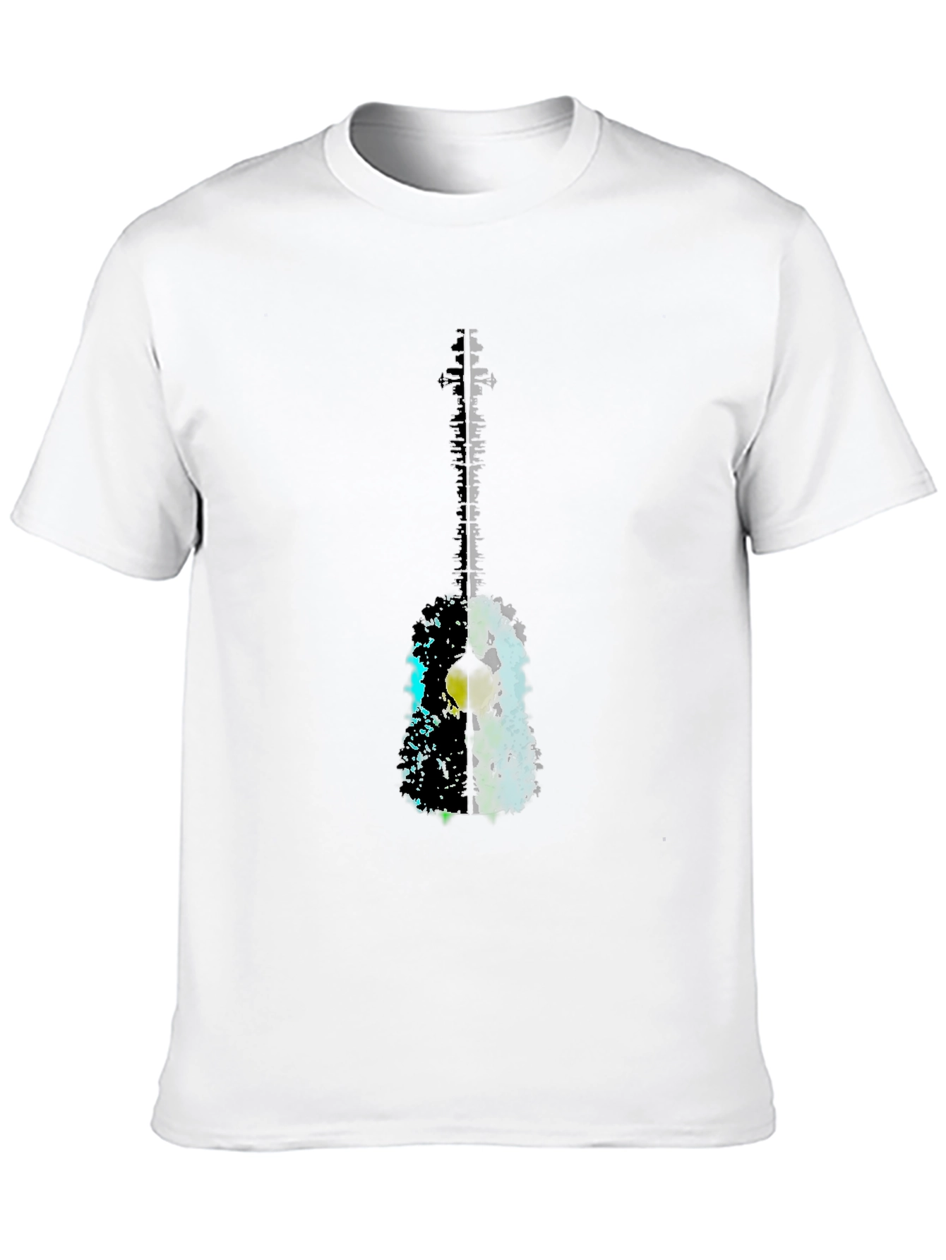 Abstract Guitar Graphic Tee - Black Casual T-Shirt