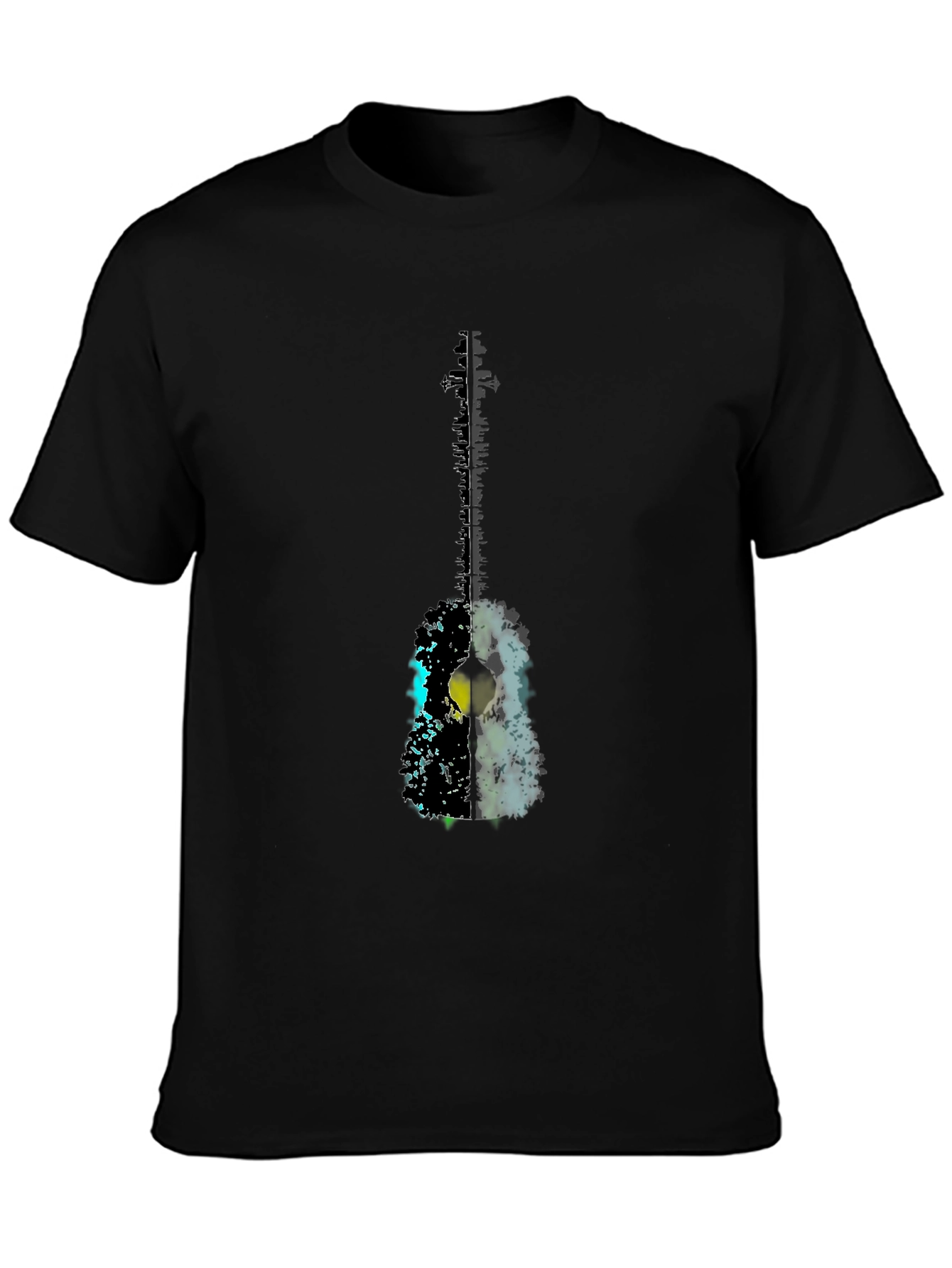 Abstract Guitar Graphic Tee - Black Casual T-Shirt