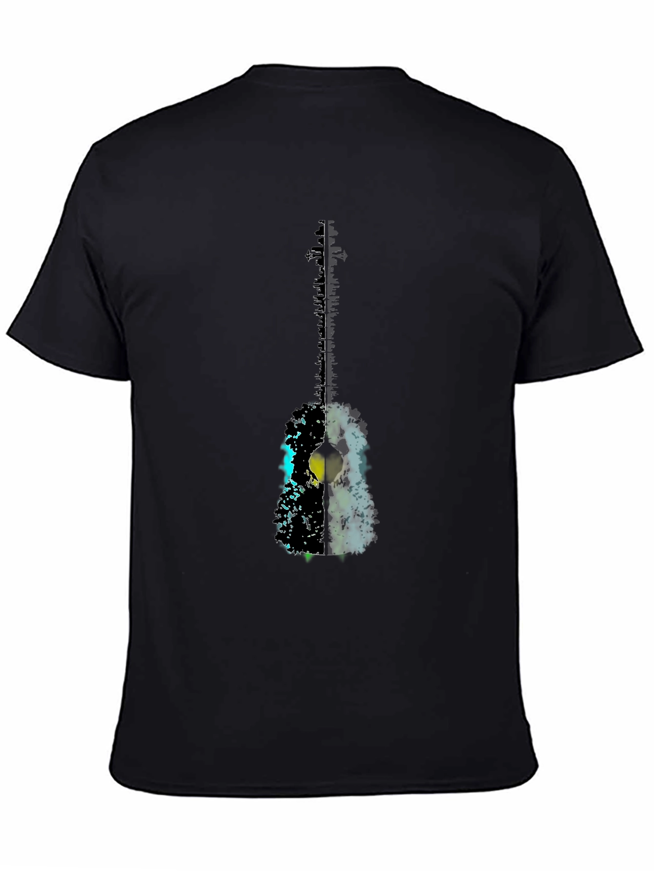 Abstract Guitar Graphic Tee - Black Casual T-Shirt