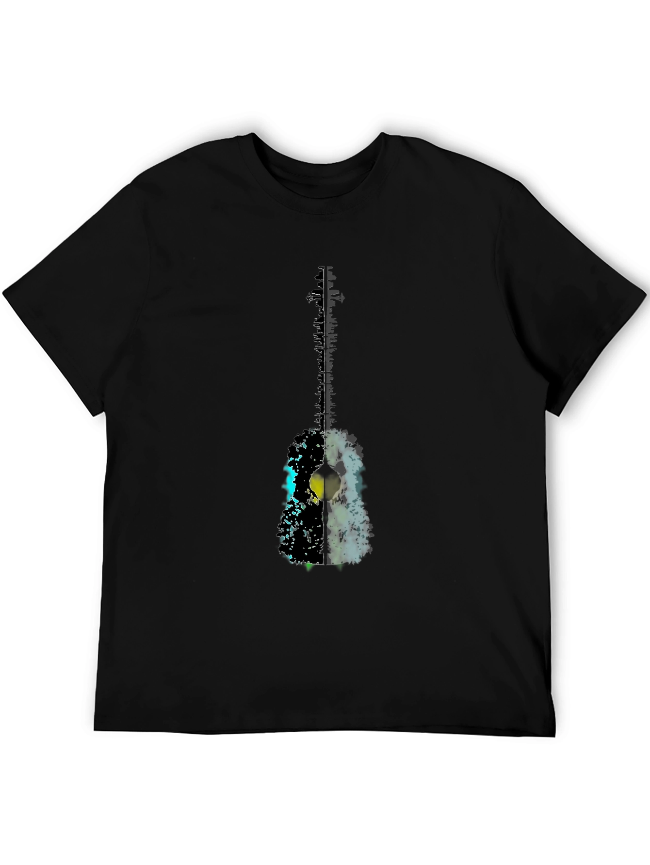 Abstract Guitar Graphic Tee - Black Casual T-Shirt