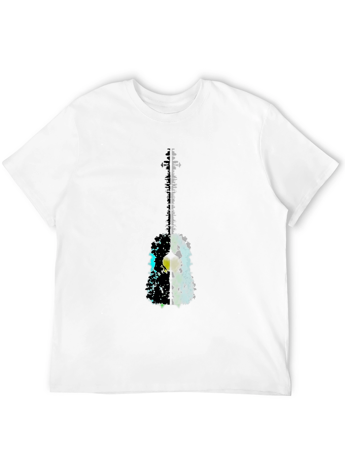 Abstract Guitar Graphic Tee - Black Casual T-Shirt