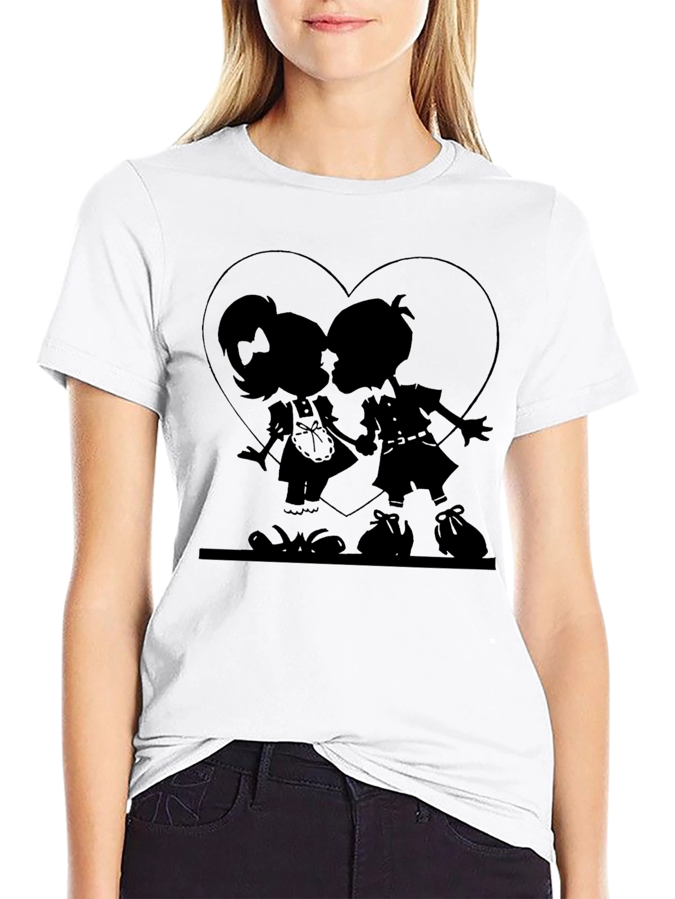 Silhouette Kissing Couple Heart T-Shirt