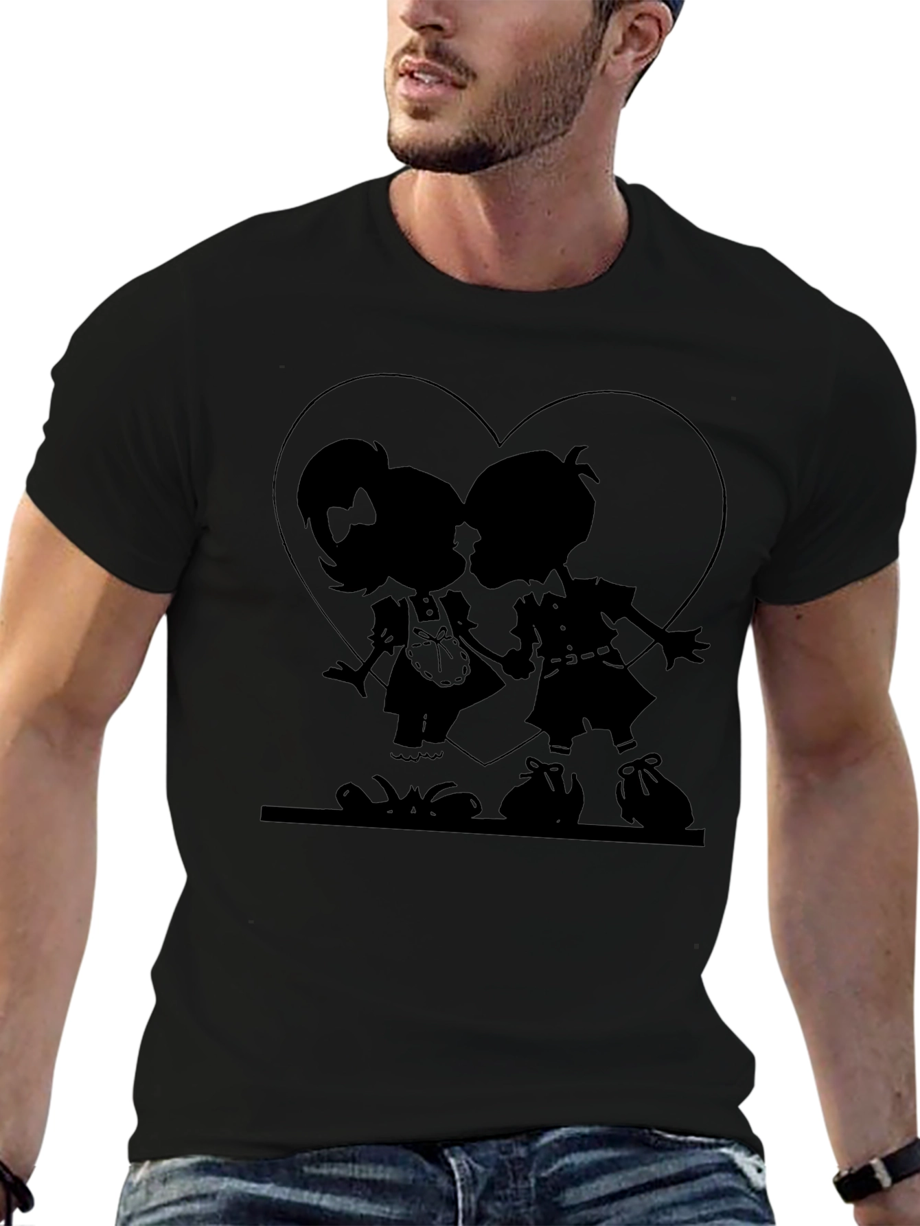 Silhouette Kissing Couple Heart T-Shirt