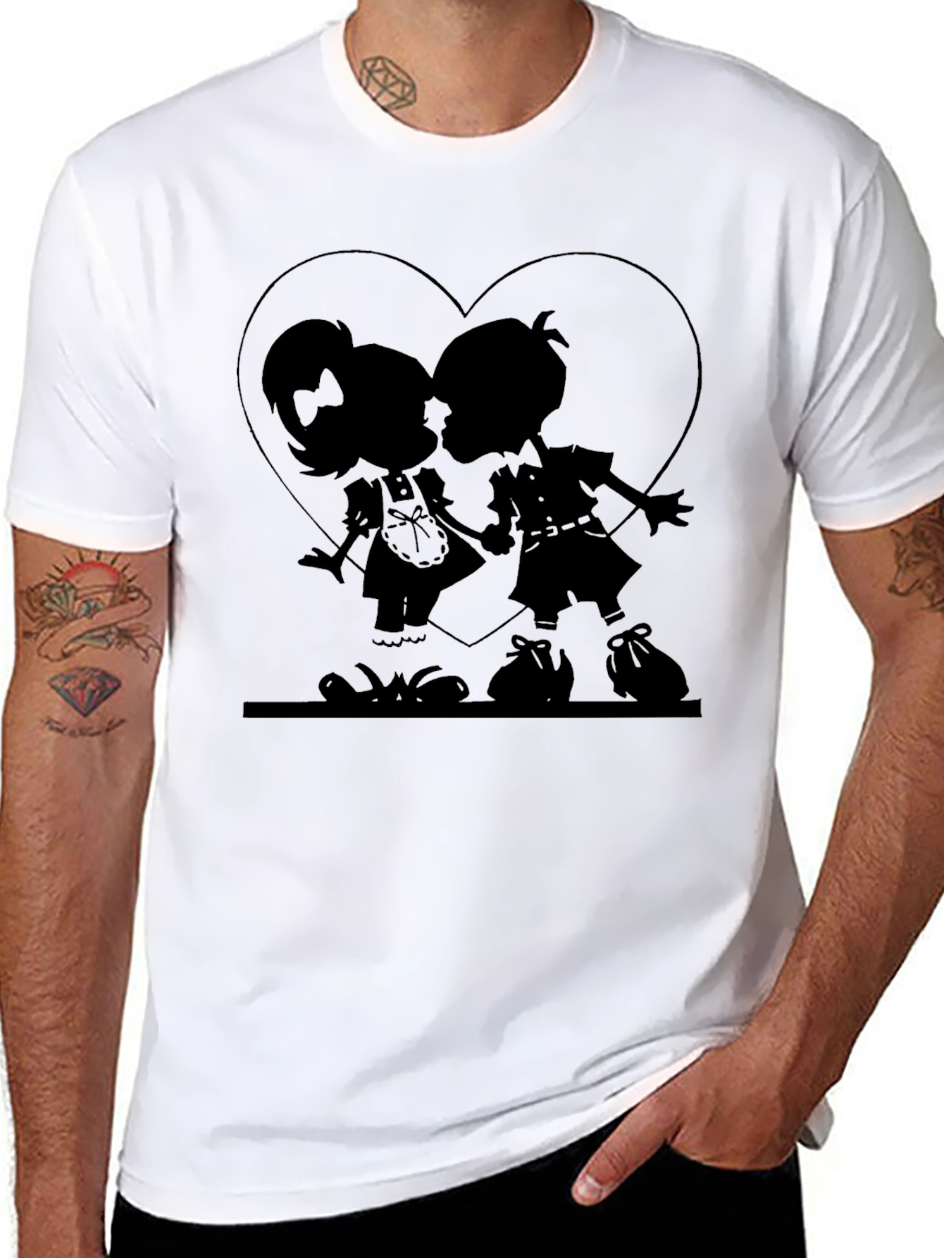 Silhouette Kissing Couple Heart T-Shirt