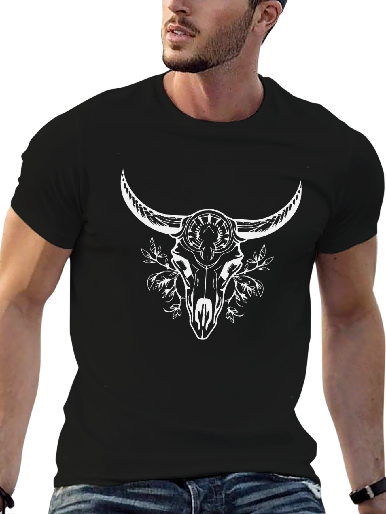 Bull Skull Graphic Tee - Stylish Mens Black T-Shirt