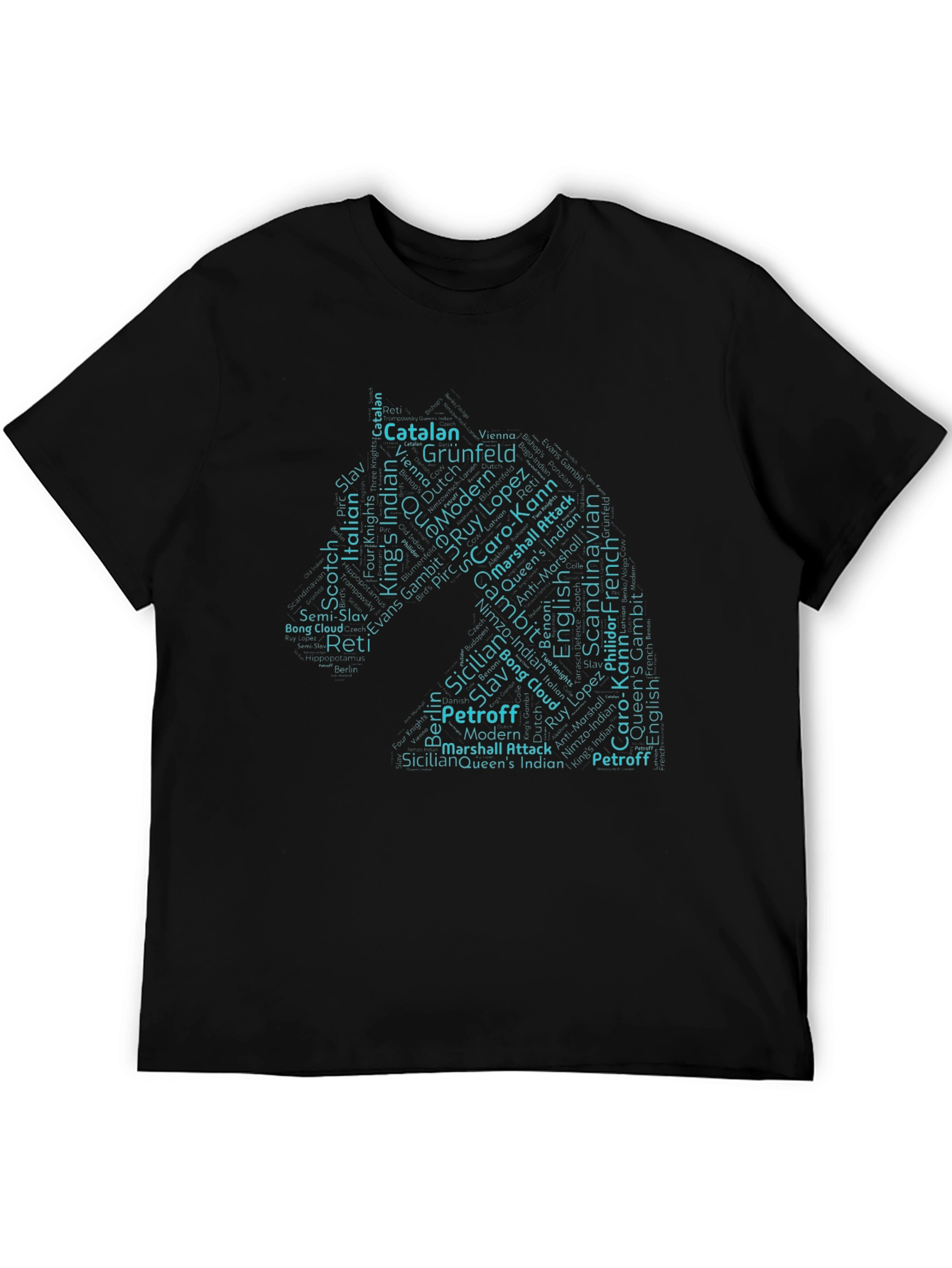 Chess Openings Word Cloud T-Shirt - Black