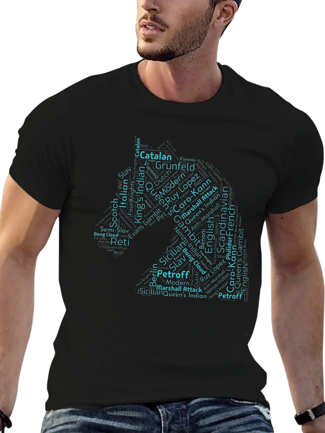 Chess Openings Word Cloud T-Shirt - Black