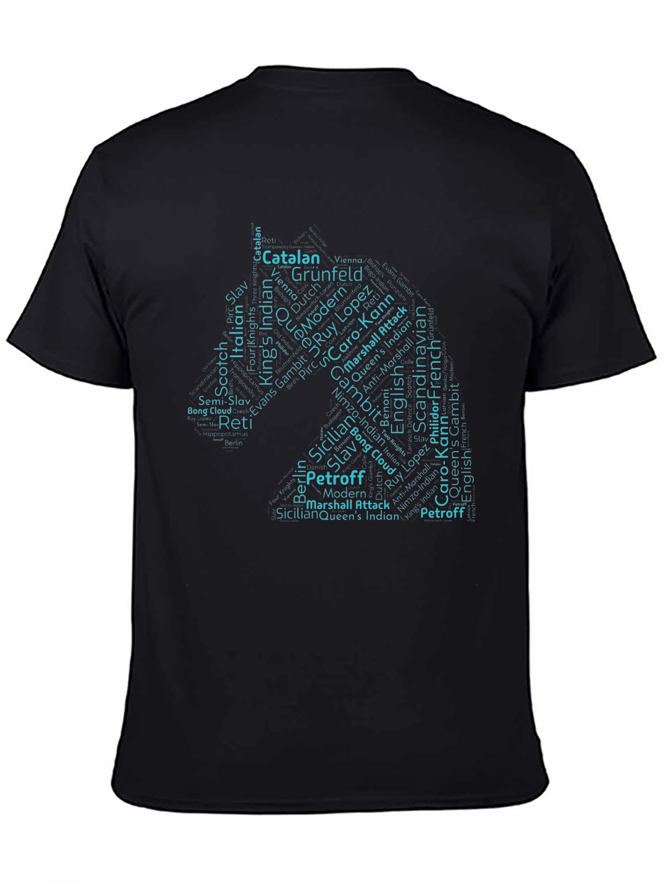 Chess Openings Word Cloud T-Shirt - Black