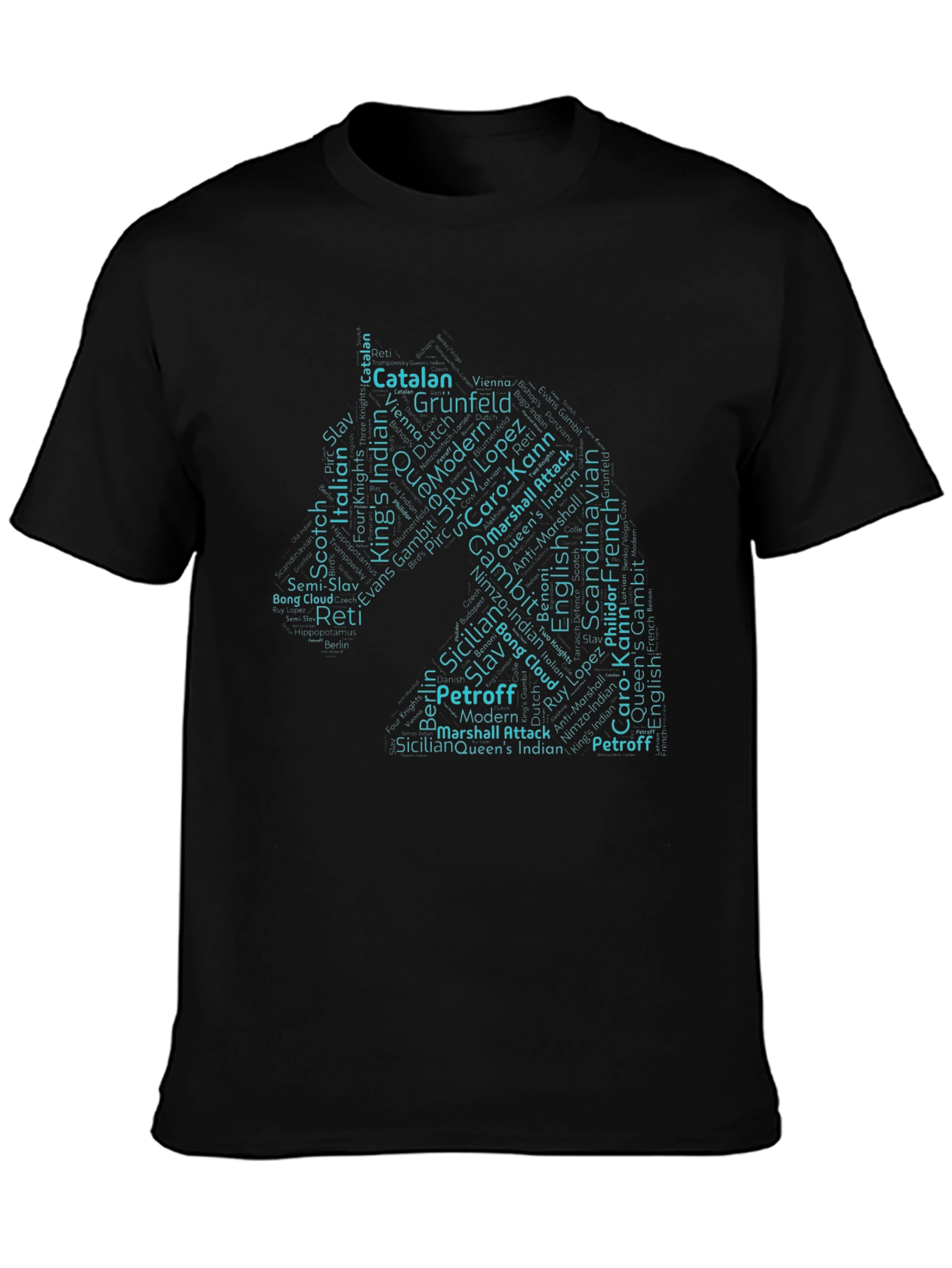 Chess Openings Word Cloud T-Shirt - Black