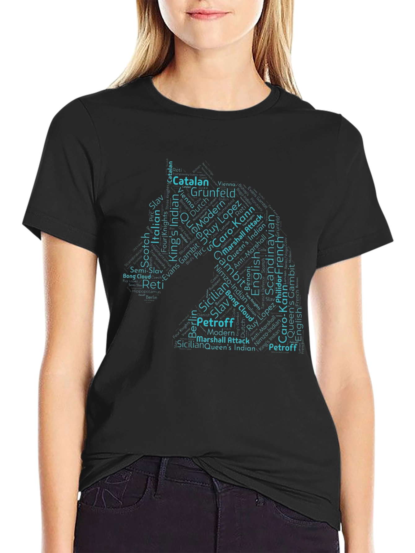 Chess Openings Word Cloud T-Shirt - Black