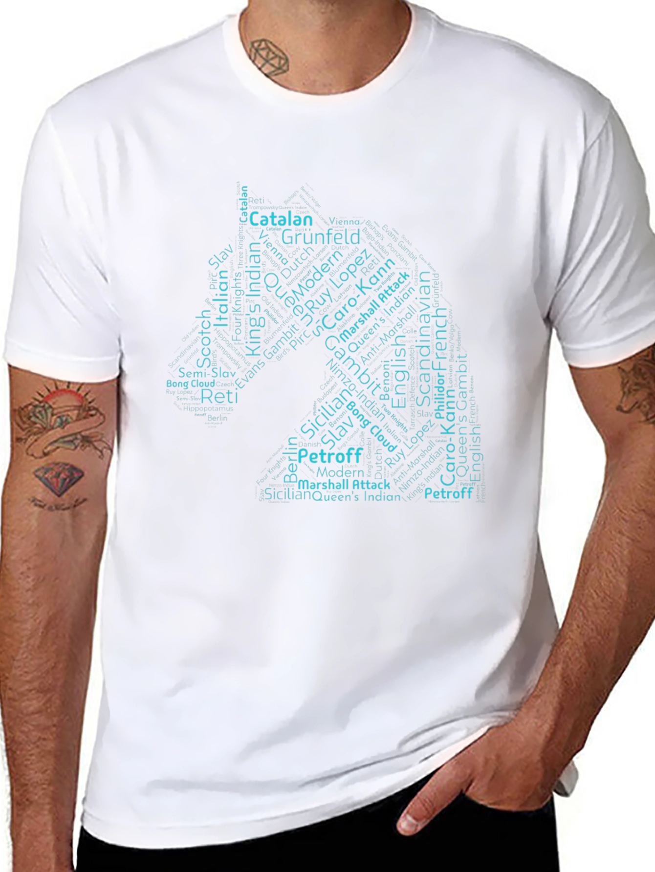 Chess Openings Word Cloud T-Shirt - Black