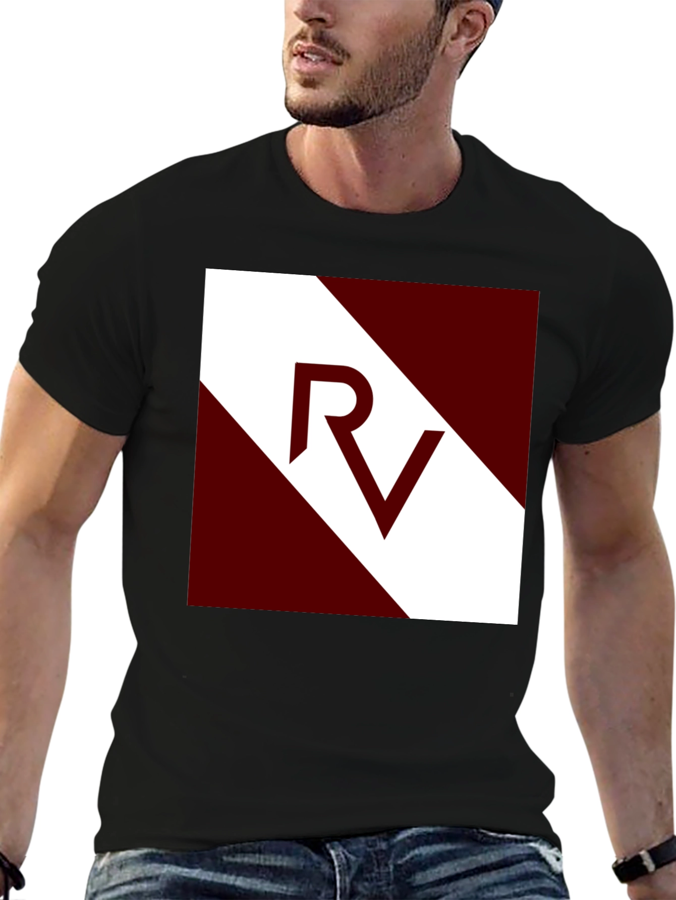 Stylish Mens Black Graphic Tee - RV Design