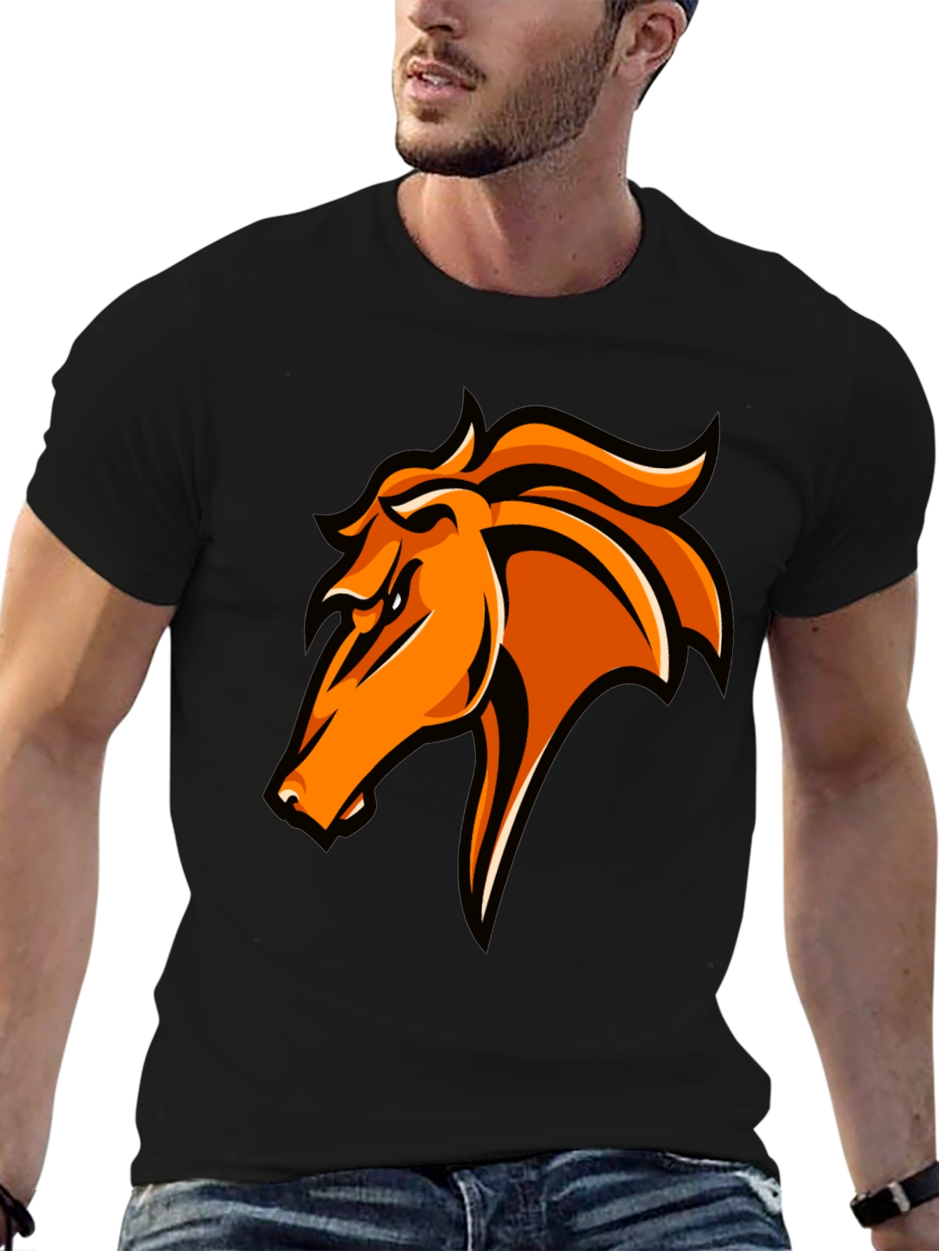 Bold Orange Horse Graphic T-Shirt