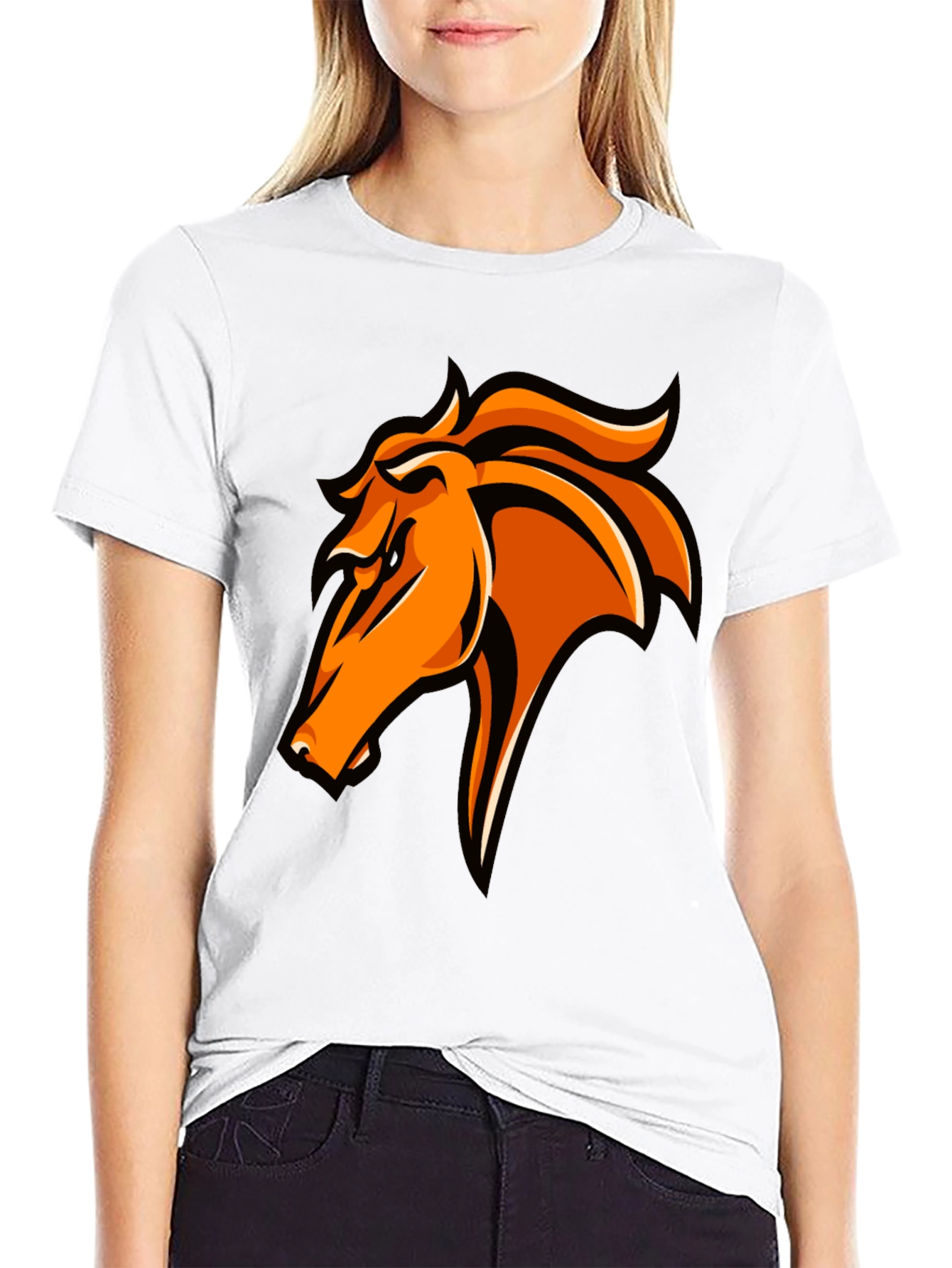 Bold Orange Horse Graphic T-Shirt