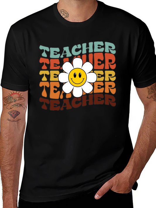 Retro Teacher Smiley Flower T-Shirt