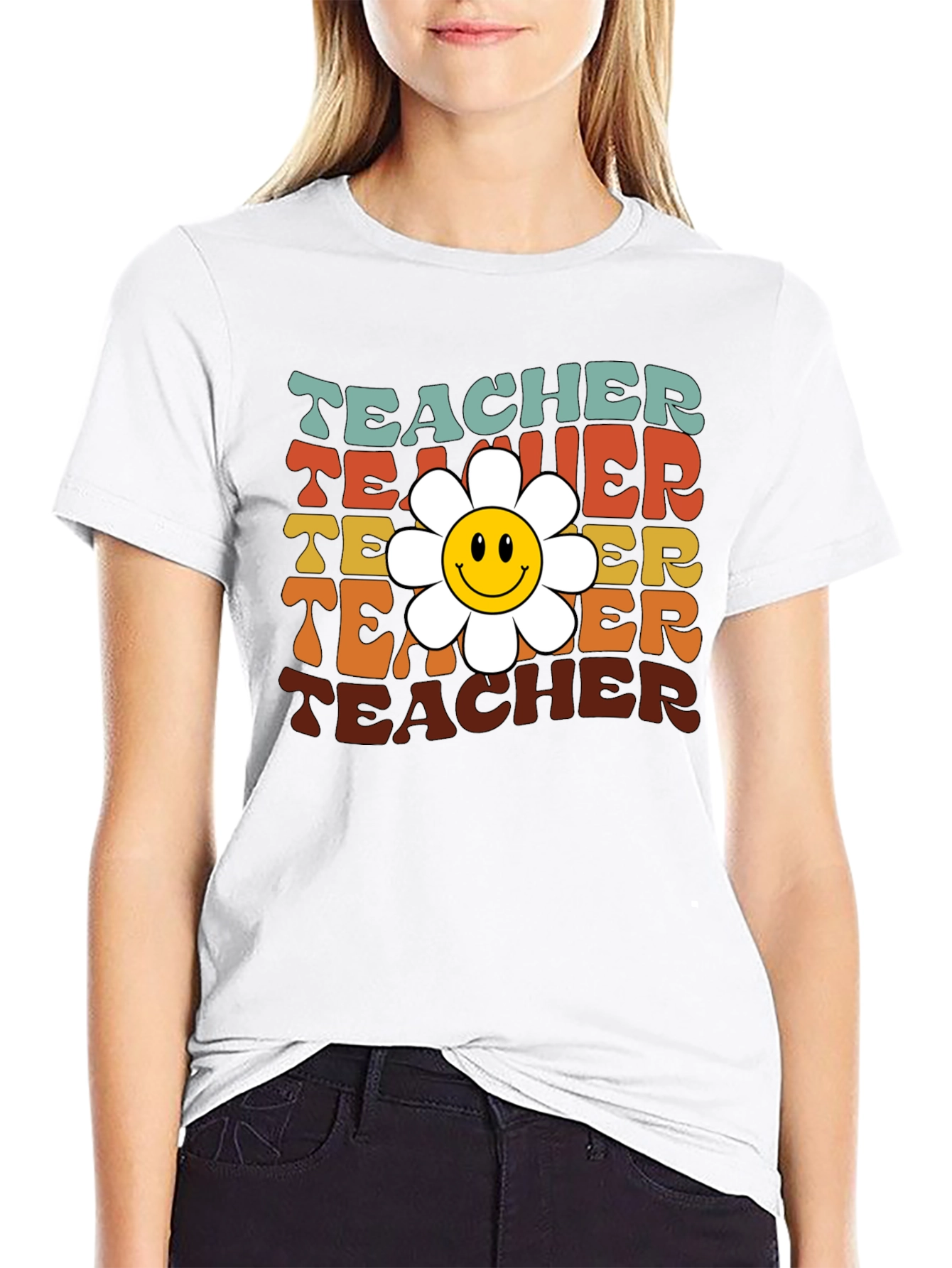 Retro Teacher Smiley Flower T-Shirt