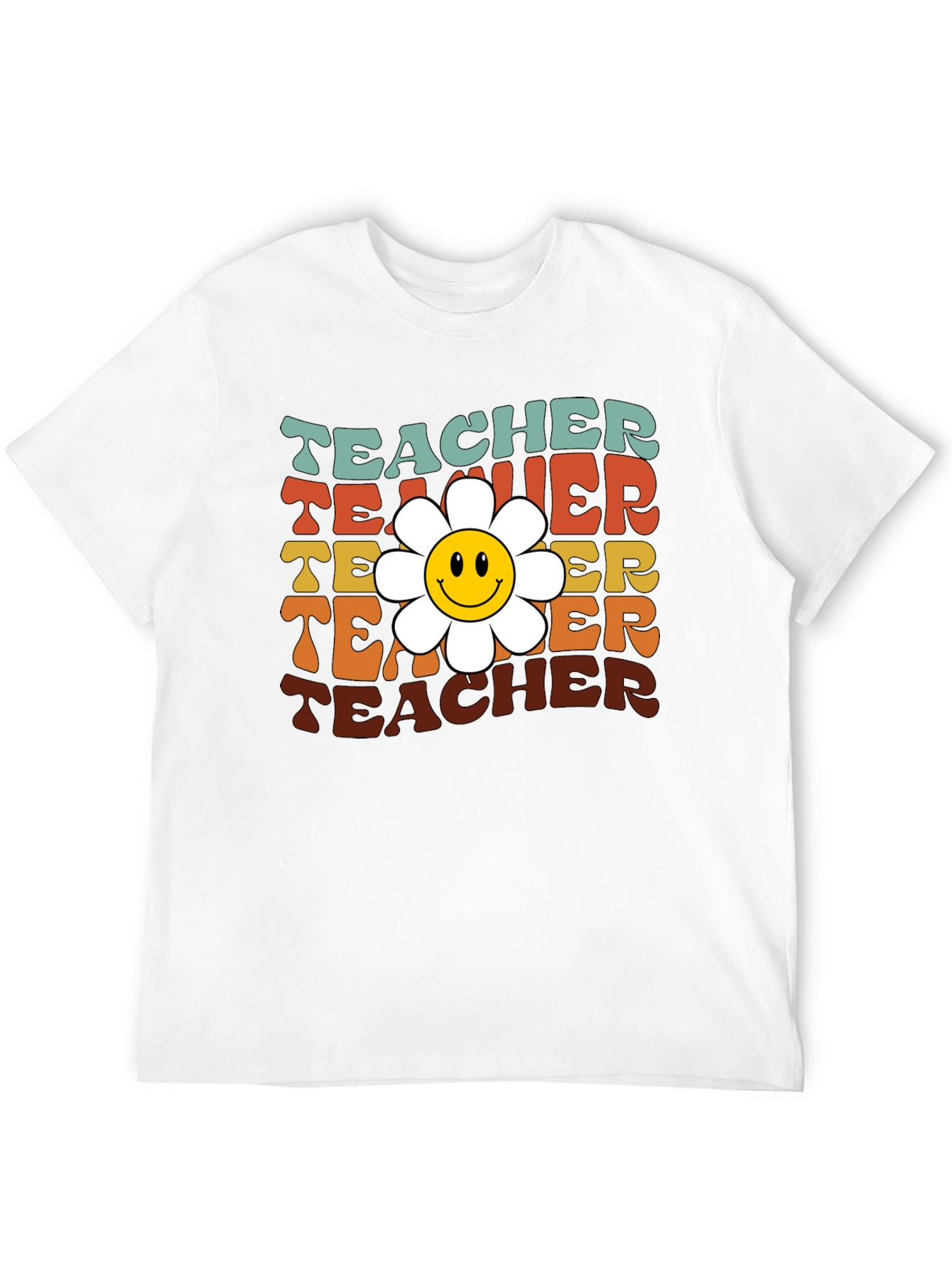 Retro Teacher Smiley Flower T-Shirt