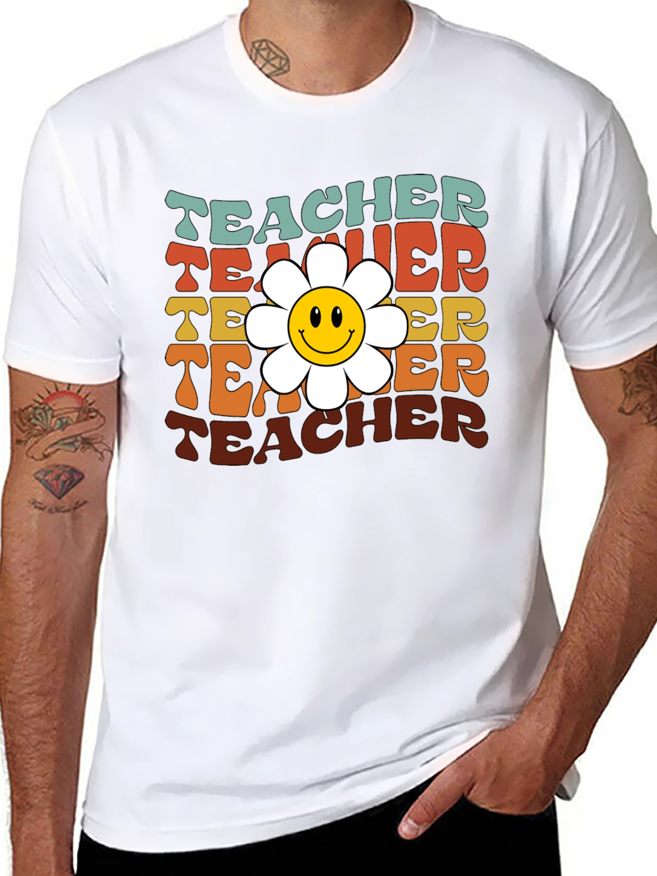 Retro Teacher Smiley Flower T-Shirt