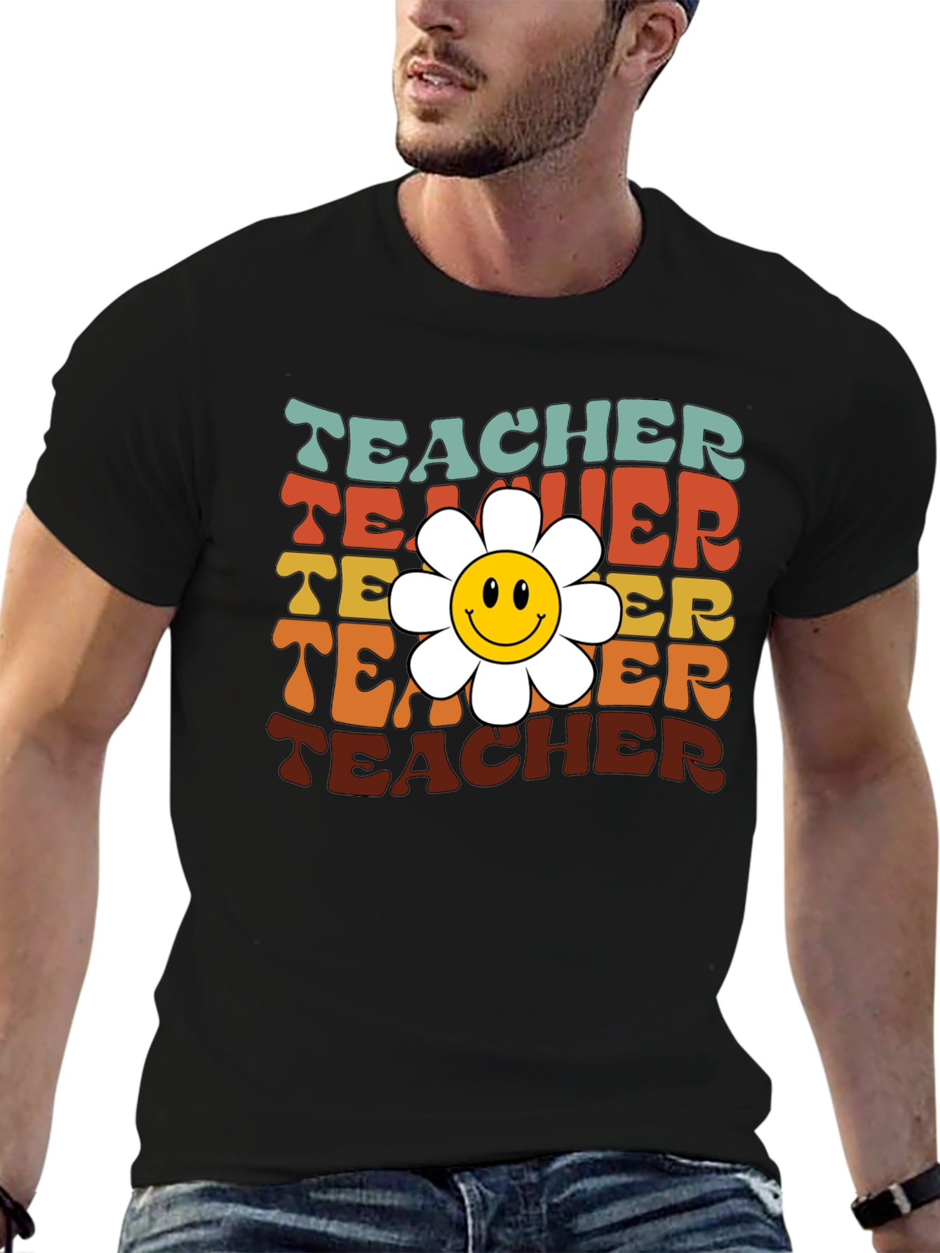Retro Teacher Smiley Flower T-Shirt