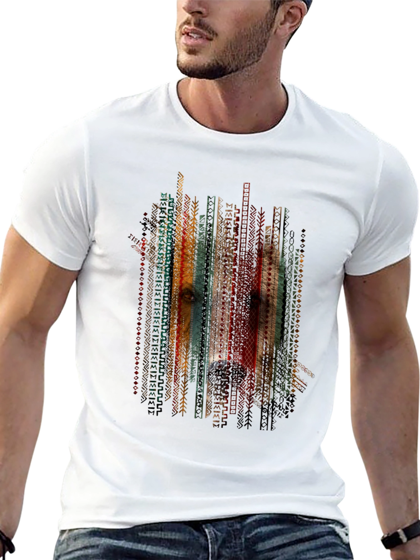 Tribal Dog Graphic Tee - Stylish Mens Black T-Shirt