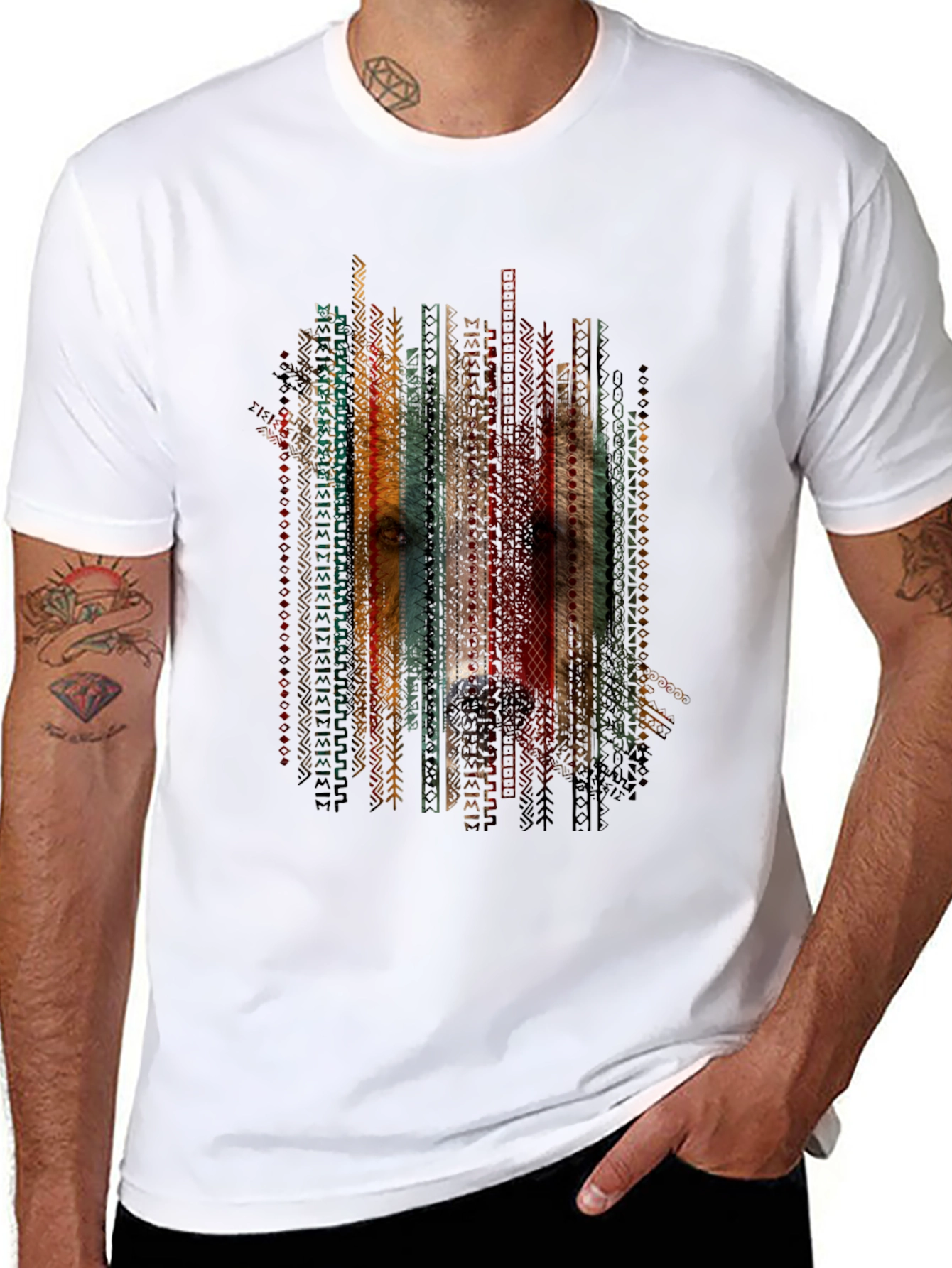Tribal Dog Graphic Tee - Stylish Mens Black T-Shirt