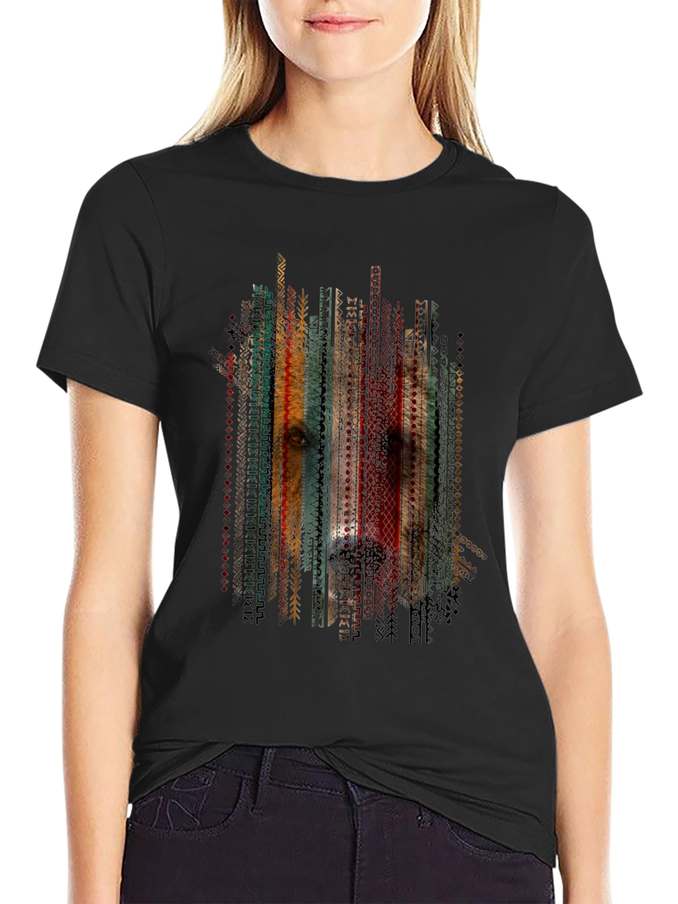 Tribal Dog Graphic Tee - Stylish Mens Black T-Shirt