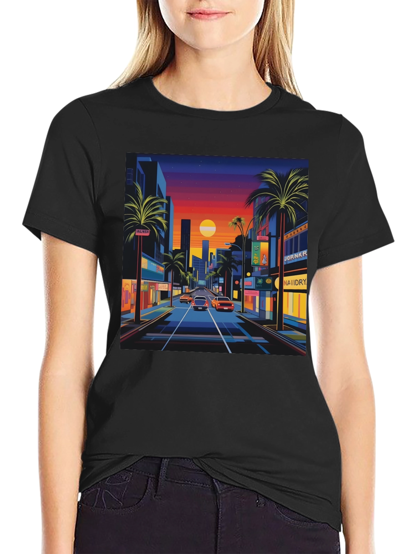 Sunset Cityscape Graphic Tee - Retro Style