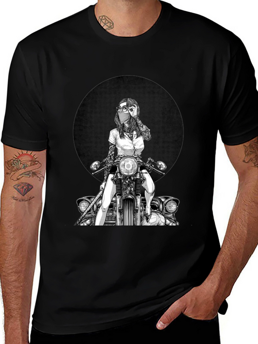 Biker Girl Graphic Tee - Cool Motorcycle T-Shirt