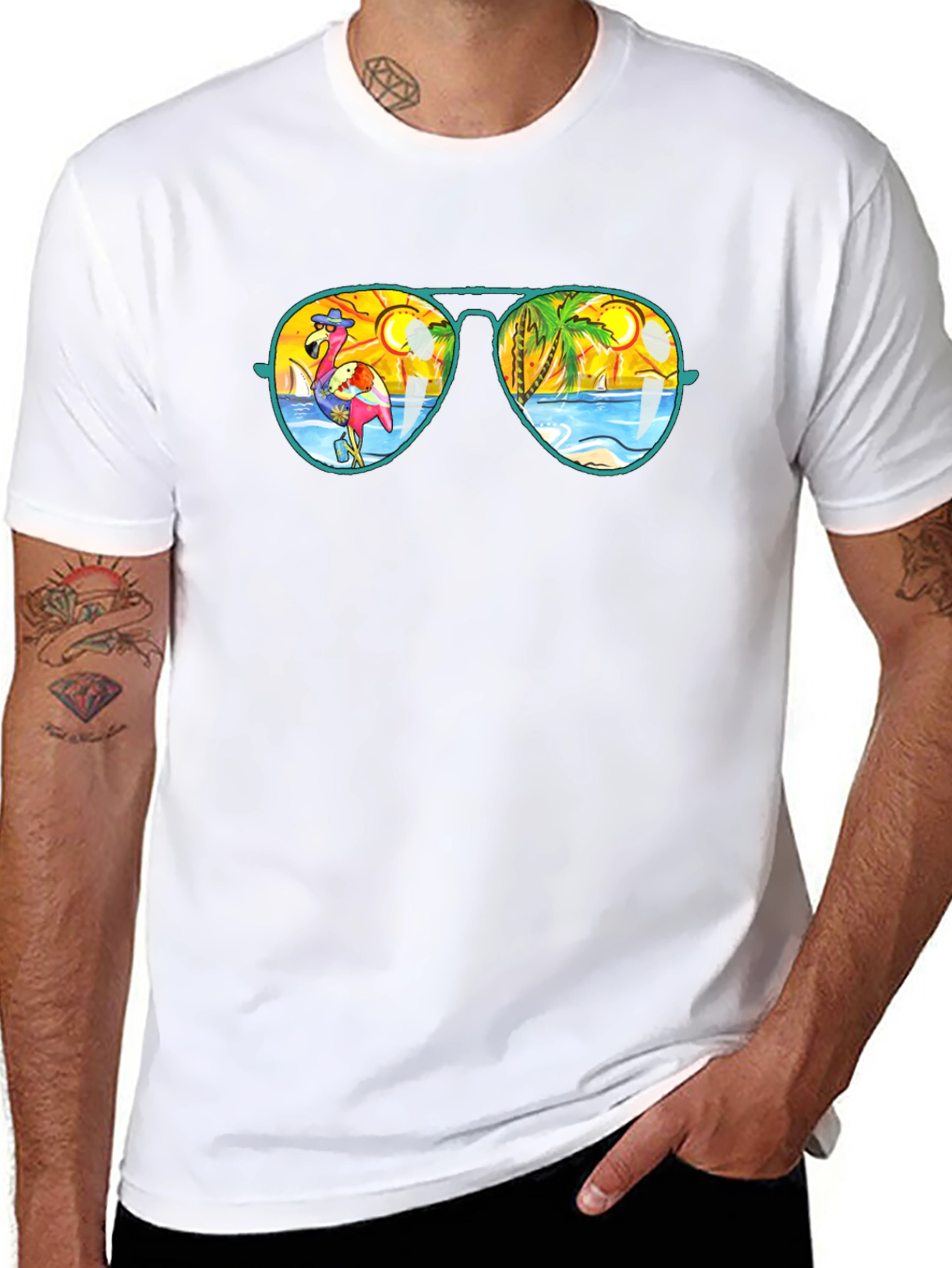 Sunglasses Flamingo & Beach Graphic Tee