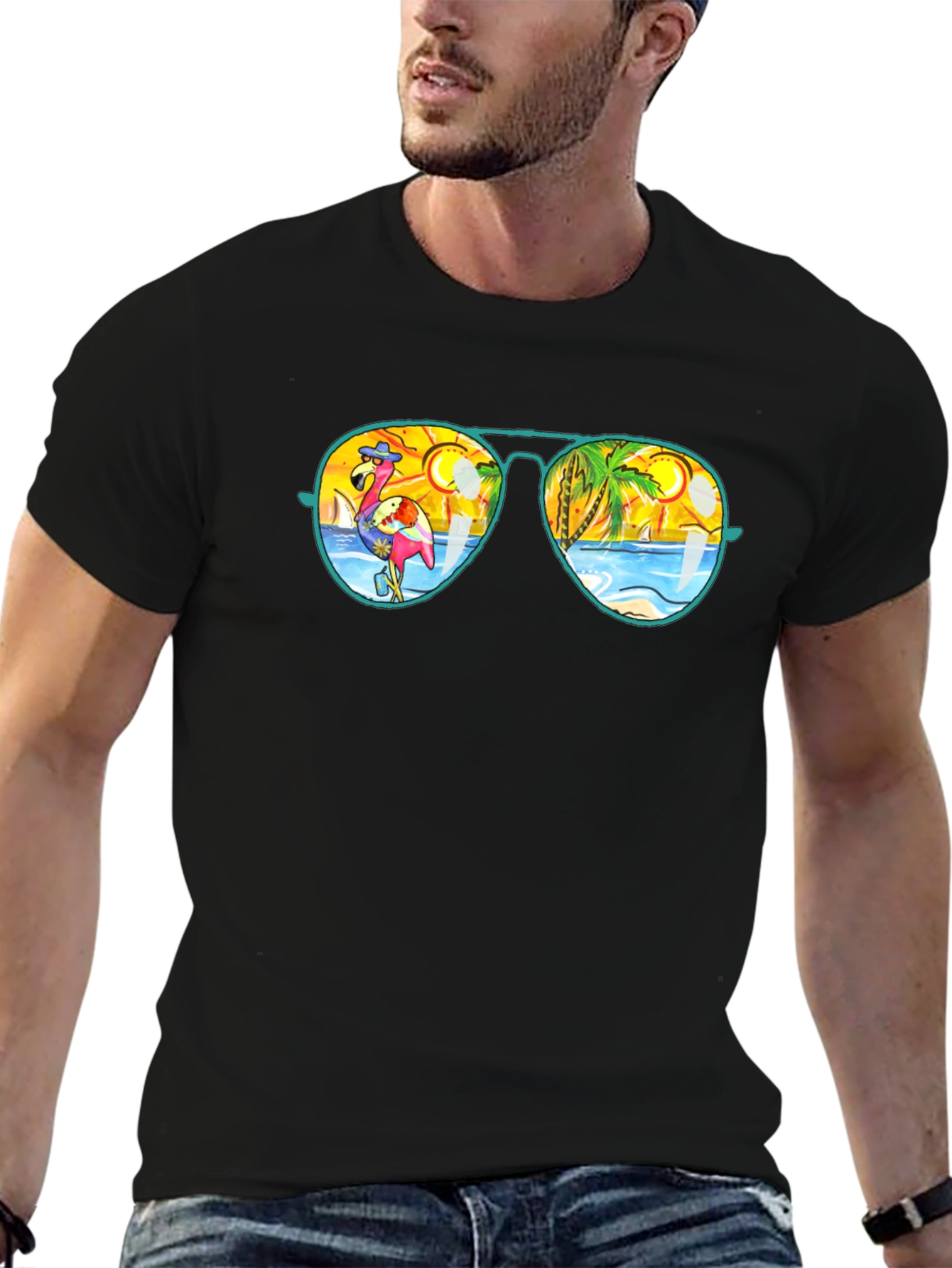 Sunglasses Flamingo & Beach Graphic Tee