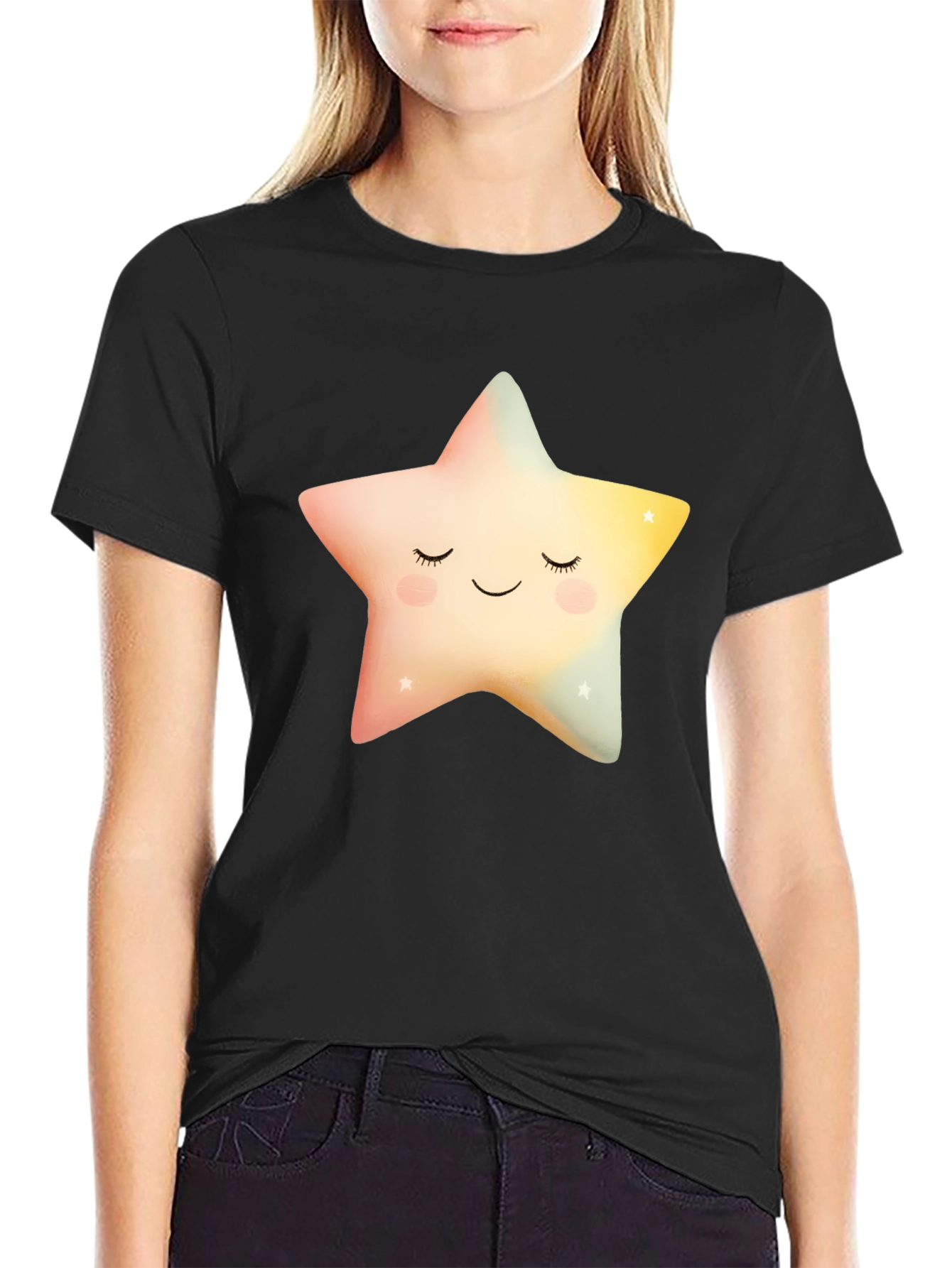 Sleepy Star Graphic T-Shirt - Black Cotton Blend