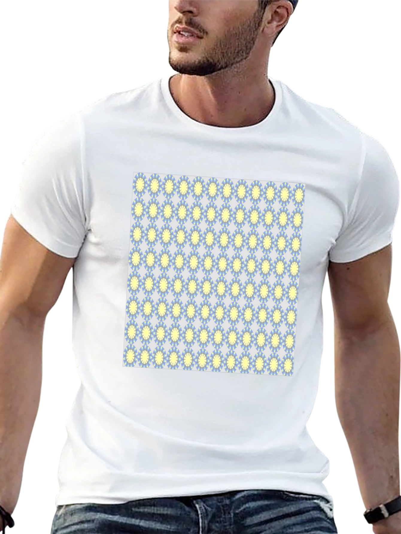Black T-Shirt with Retro Floral Pattern