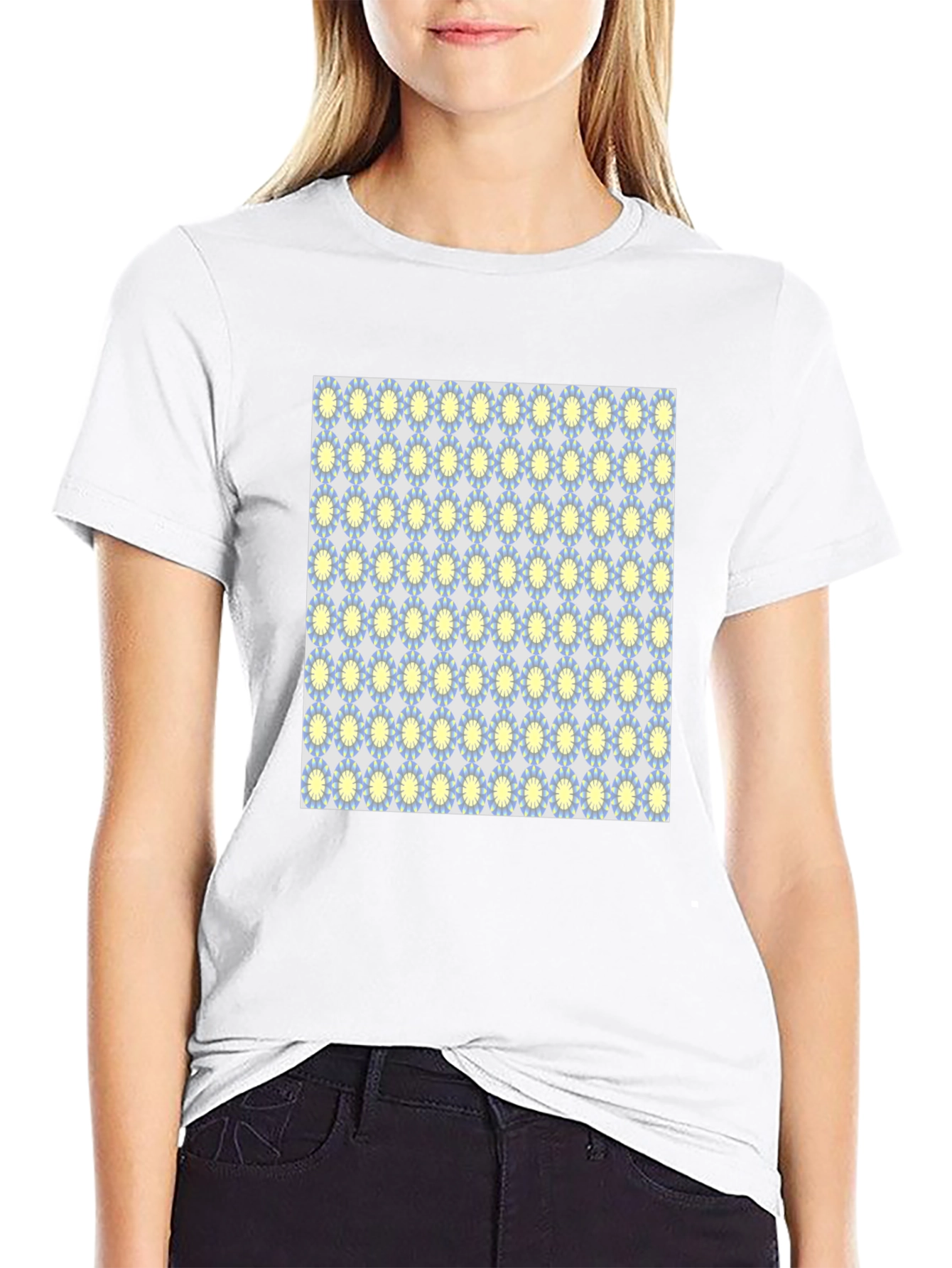 Black T-Shirt with Retro Floral Pattern