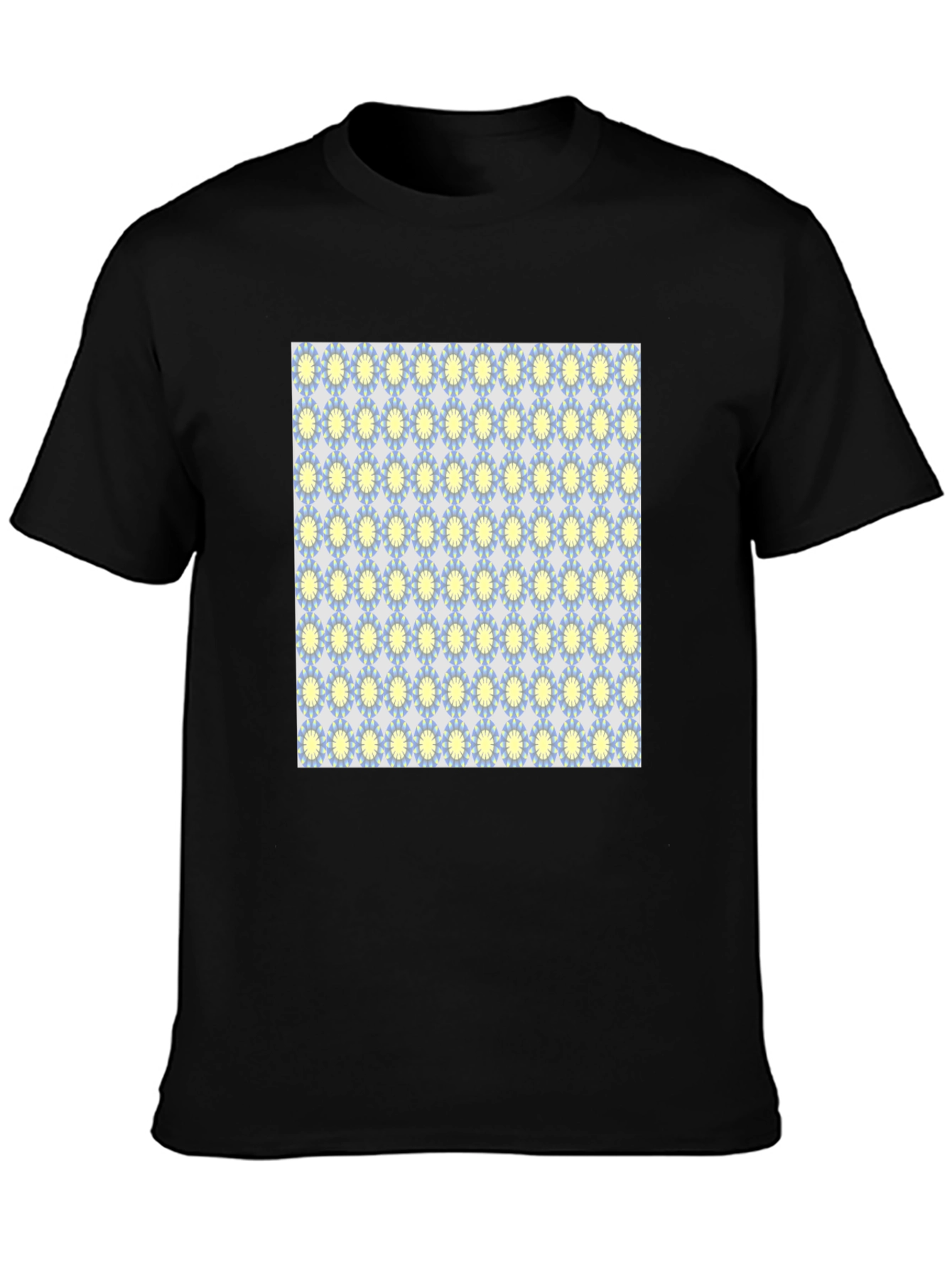 Black T-Shirt with Retro Floral Pattern