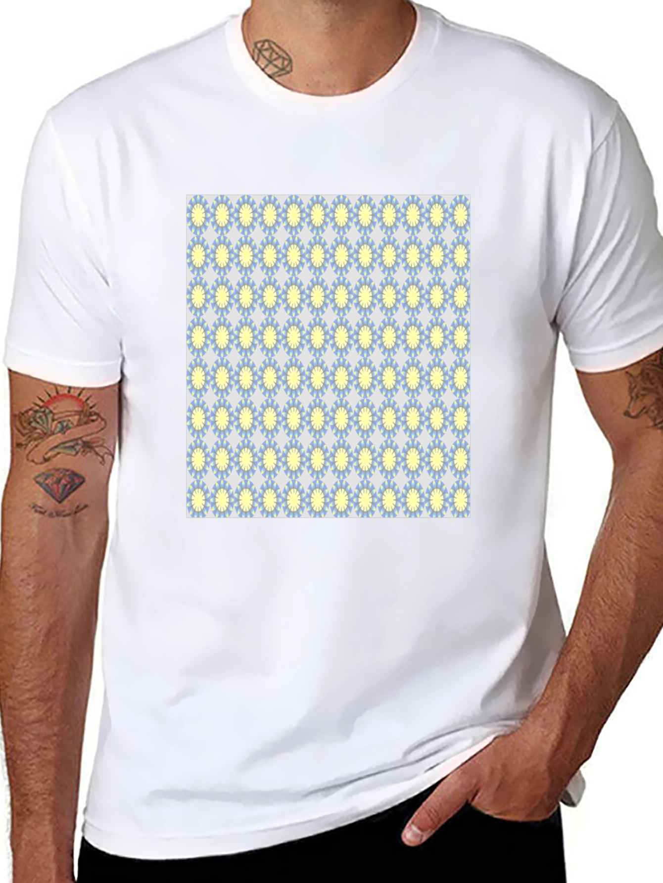 Black T-Shirt with Retro Floral Pattern