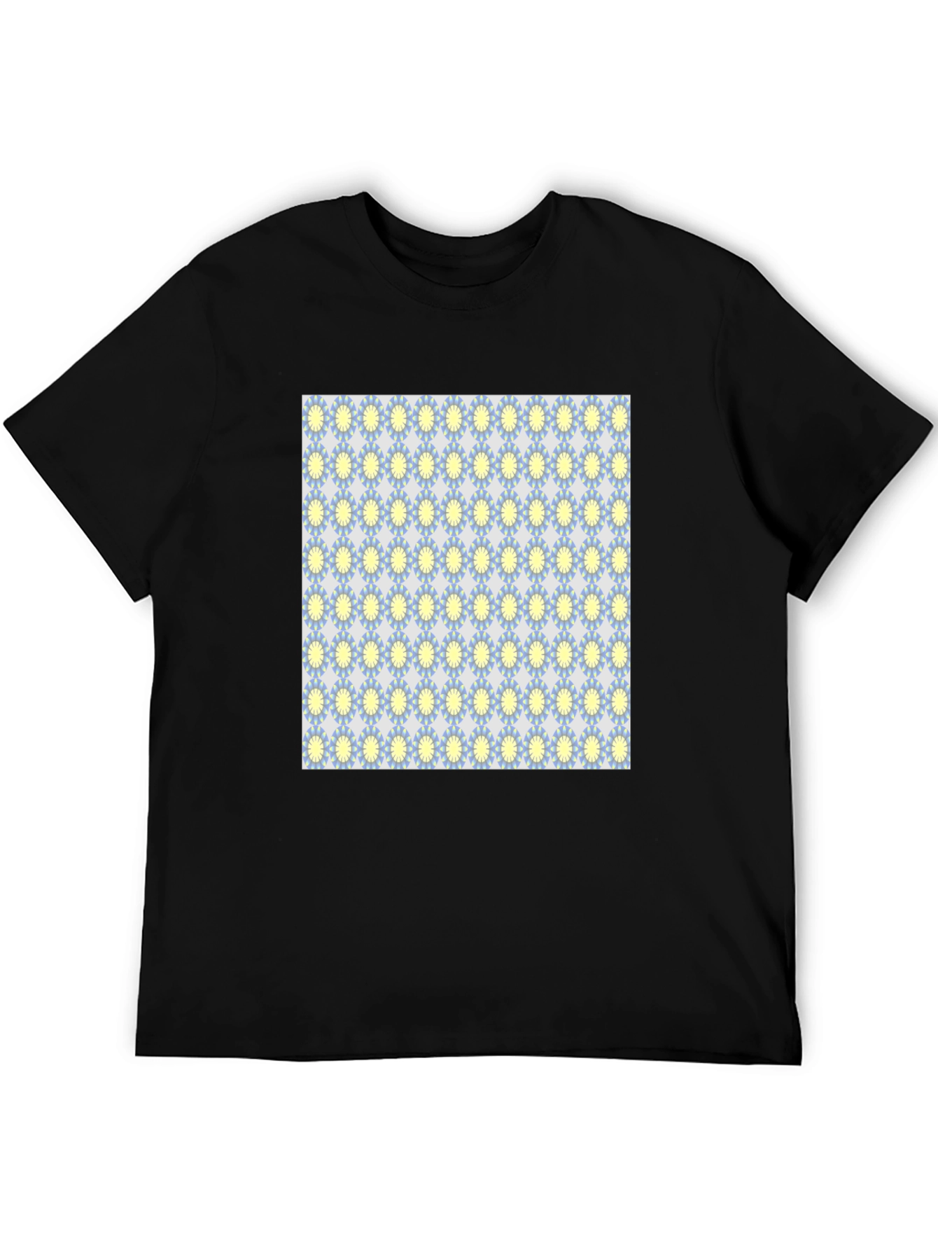 Black T-Shirt with Retro Floral Pattern