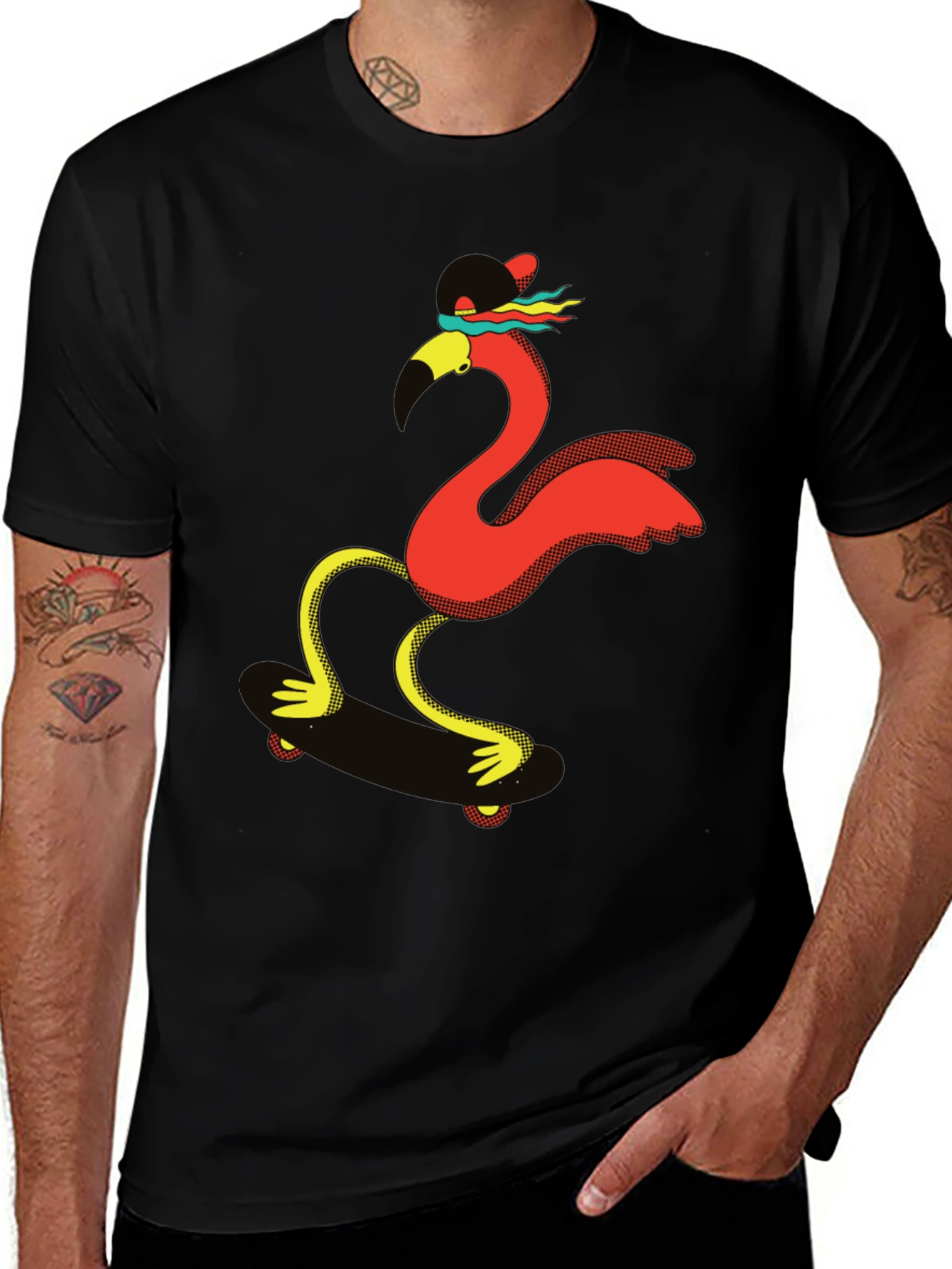 Skateboarding Flamingo Graphic Tee