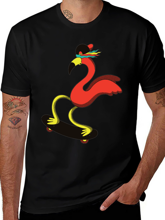 Skateboarding Flamingo Graphic Tee